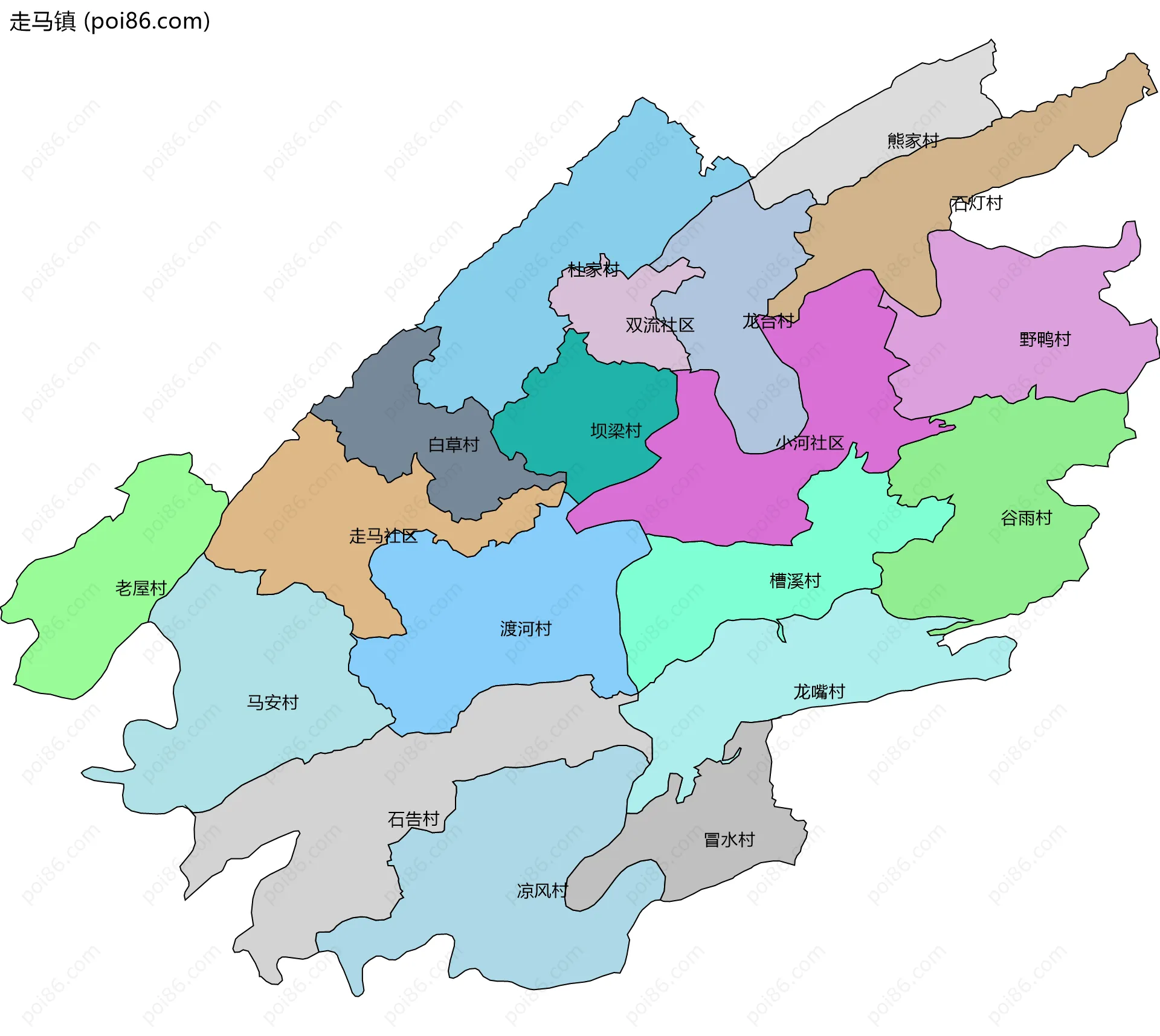 走马镇边界地图(五级行政区划)