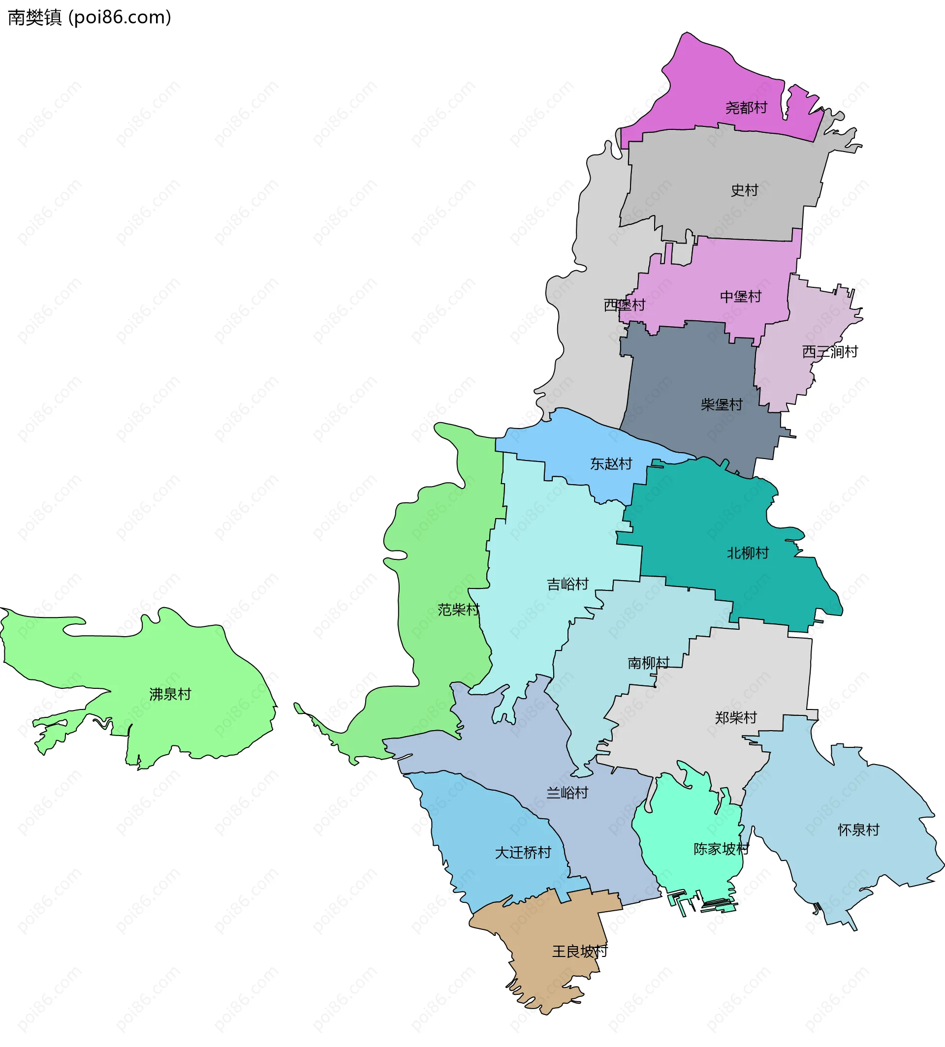 南樊镇边界地图(五级行政区划)