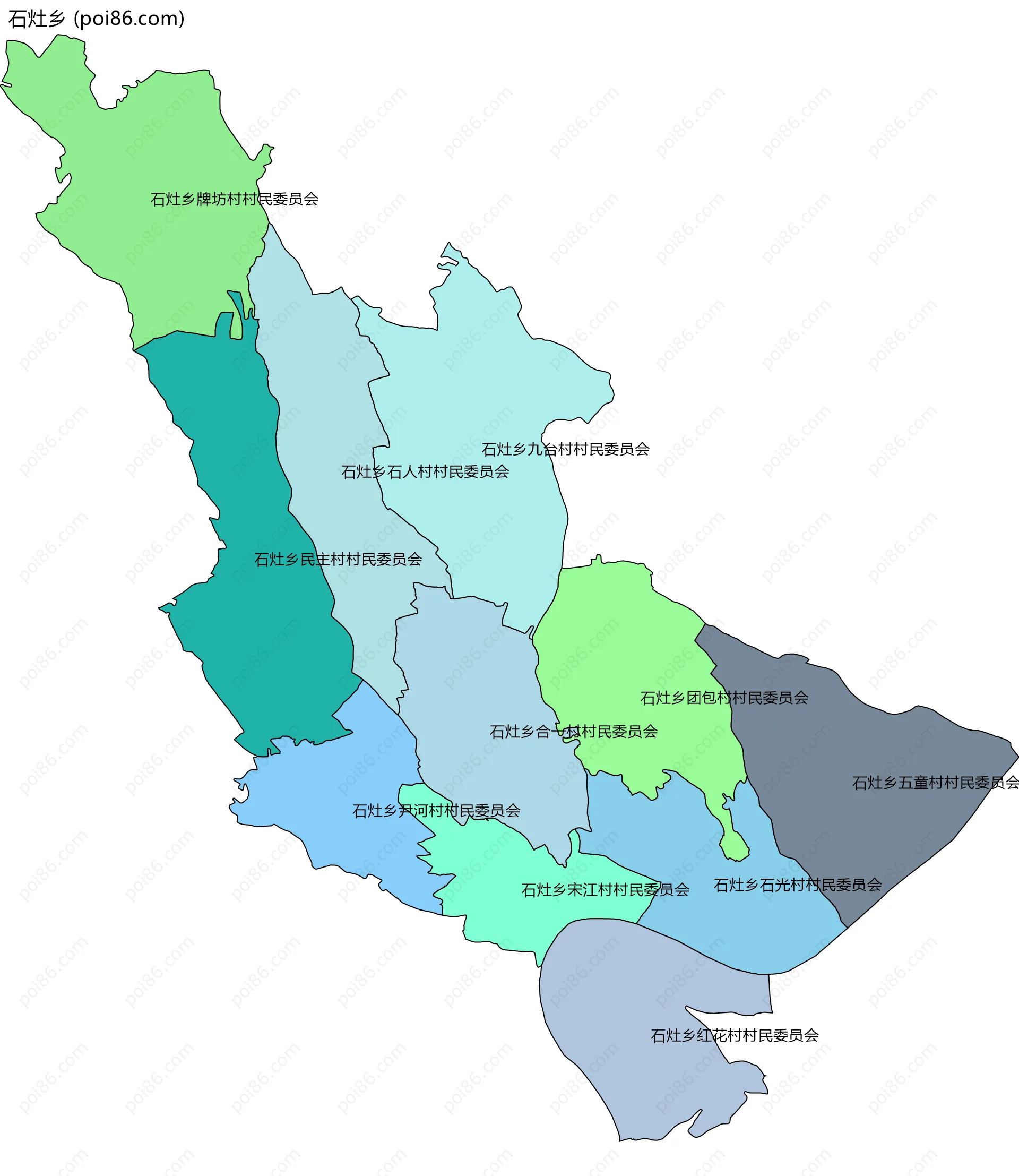 石灶乡边界地图(五级行政区划)