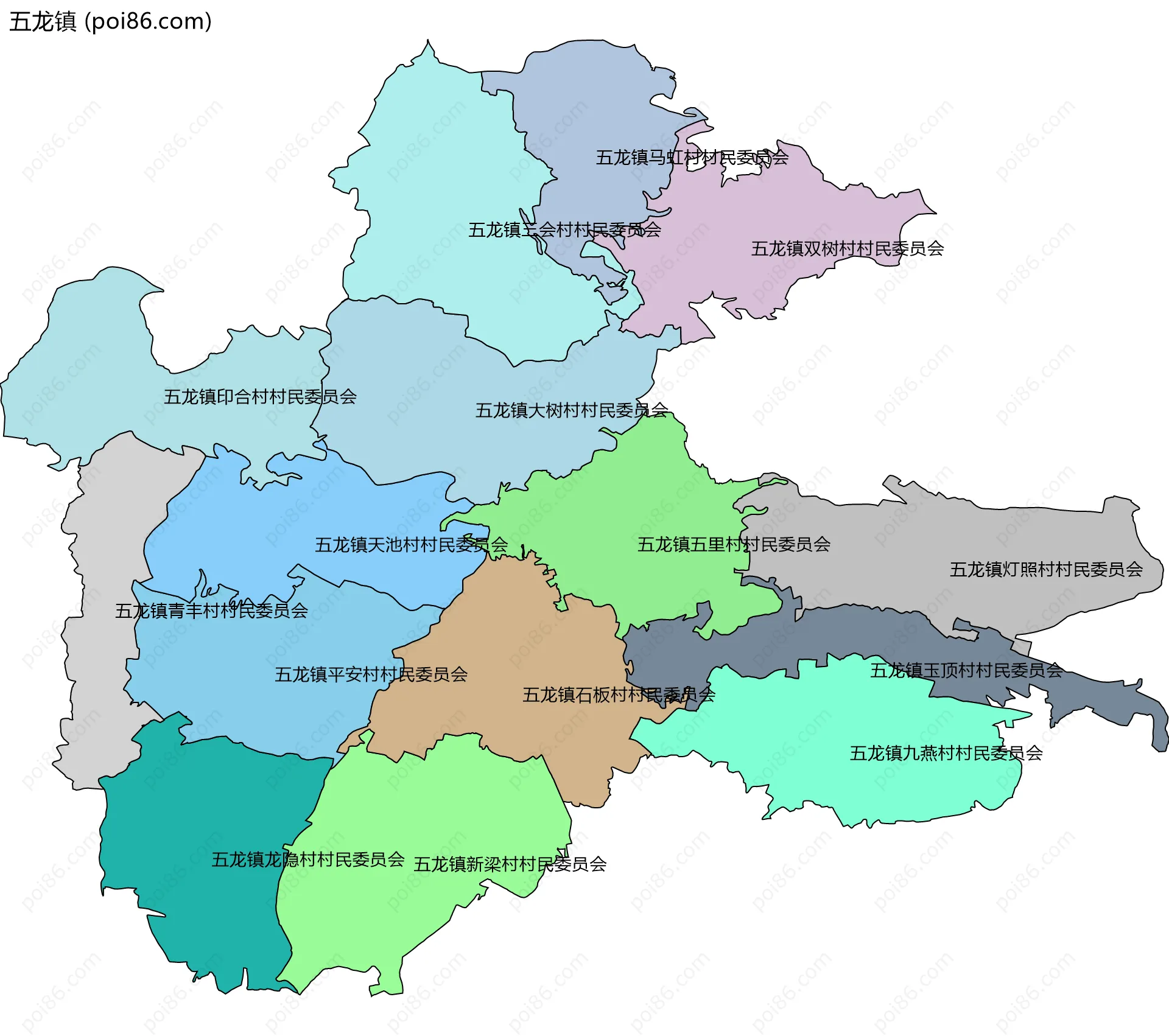 五龙镇边界地图(五级行政区划)