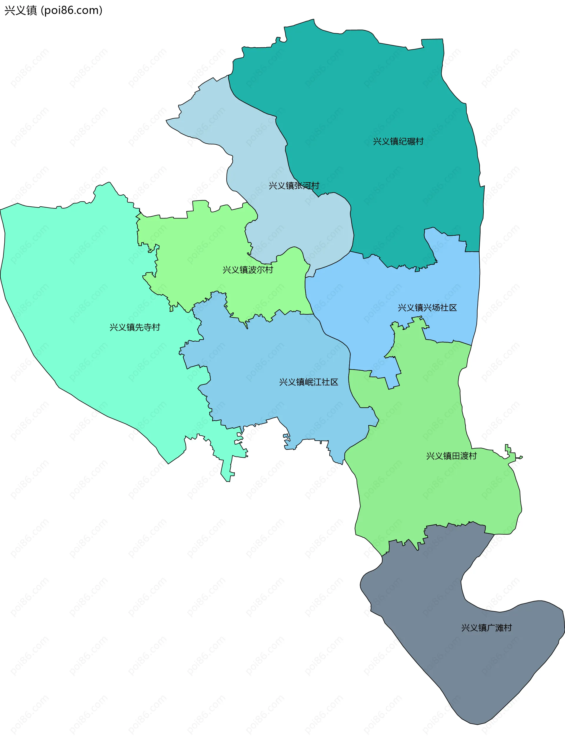 兴义镇边界地图(五级行政区划)