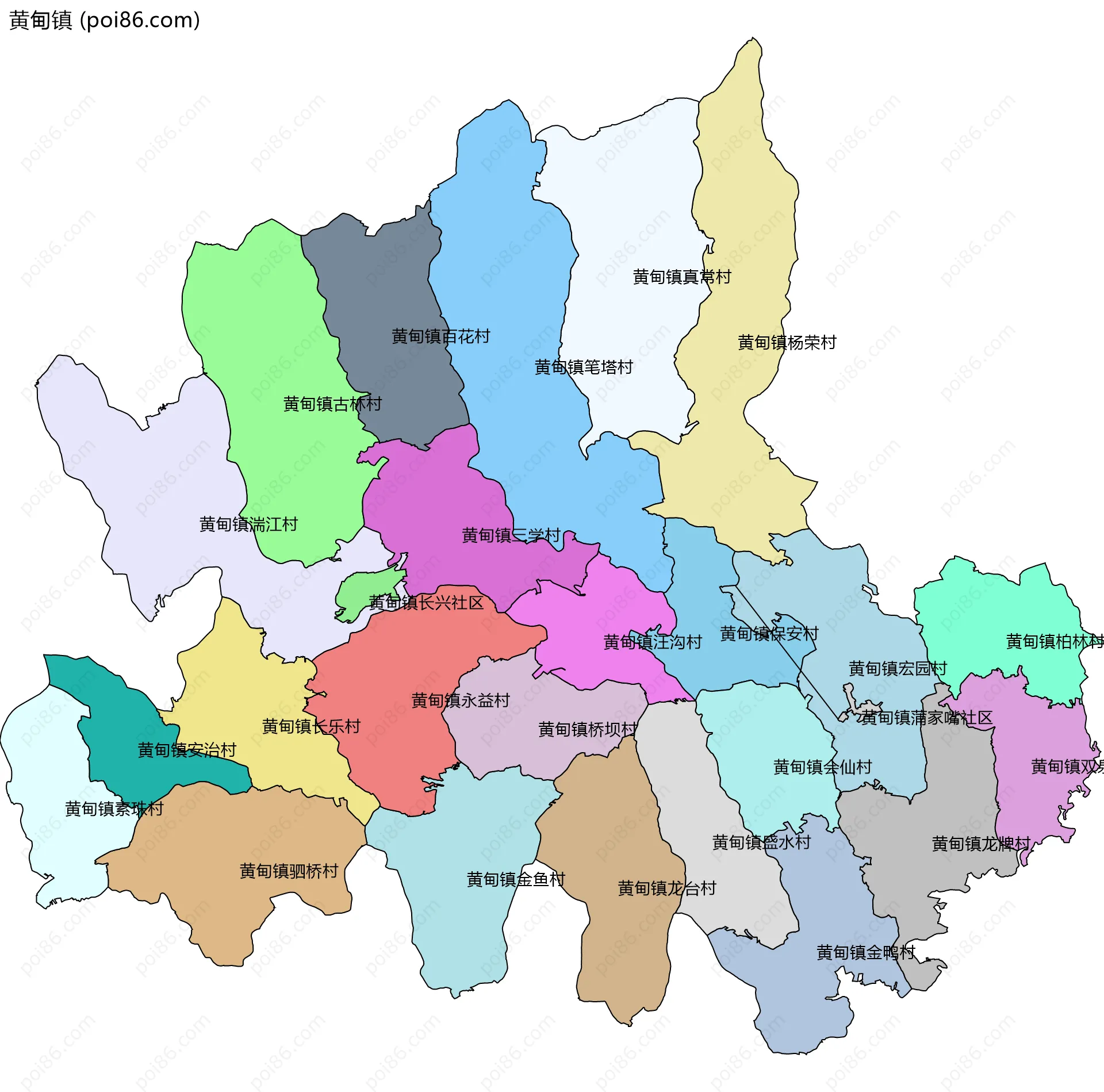 黄甸镇边界地图(五级行政区划)