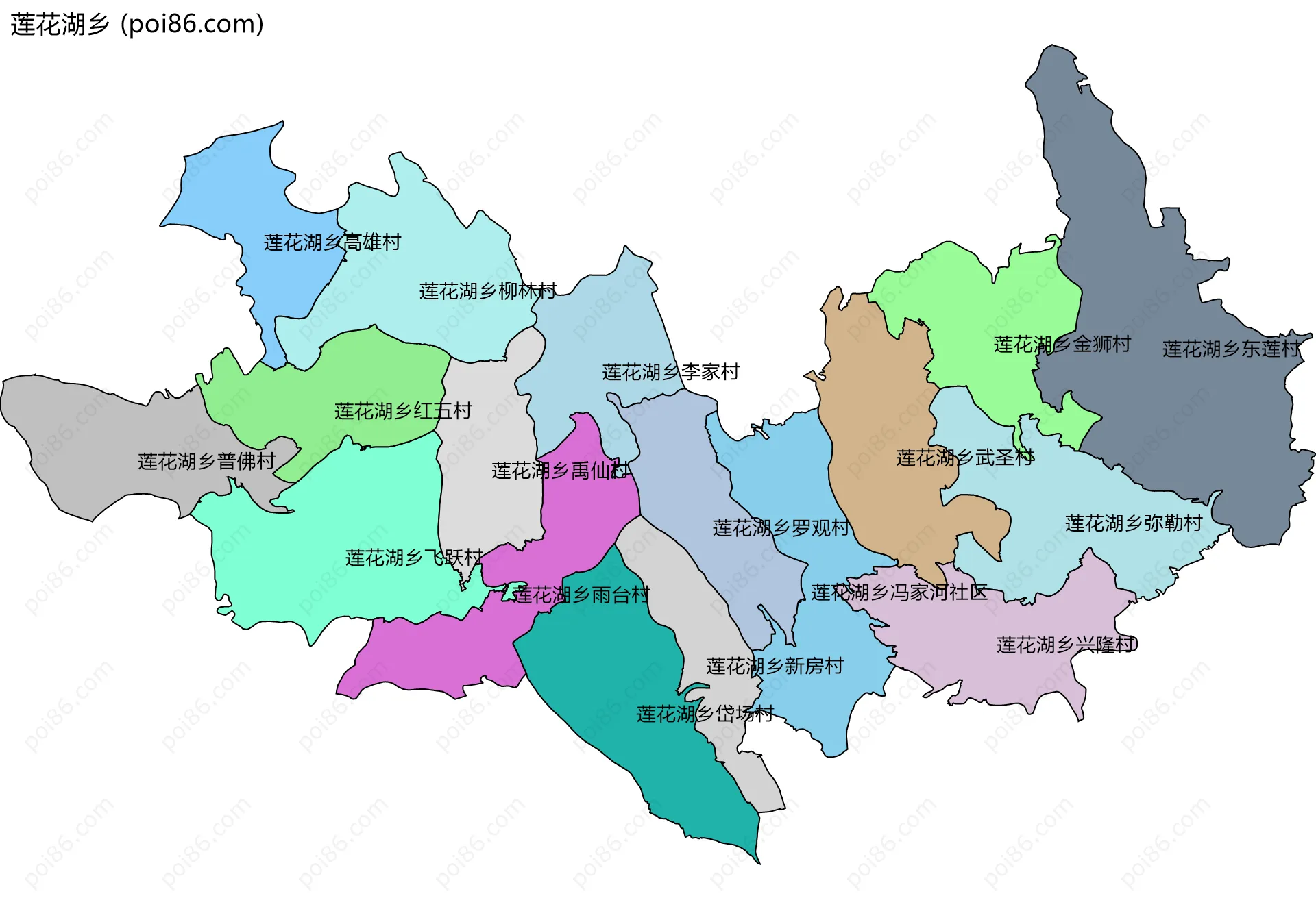 莲花湖乡边界地图(五级行政区划)