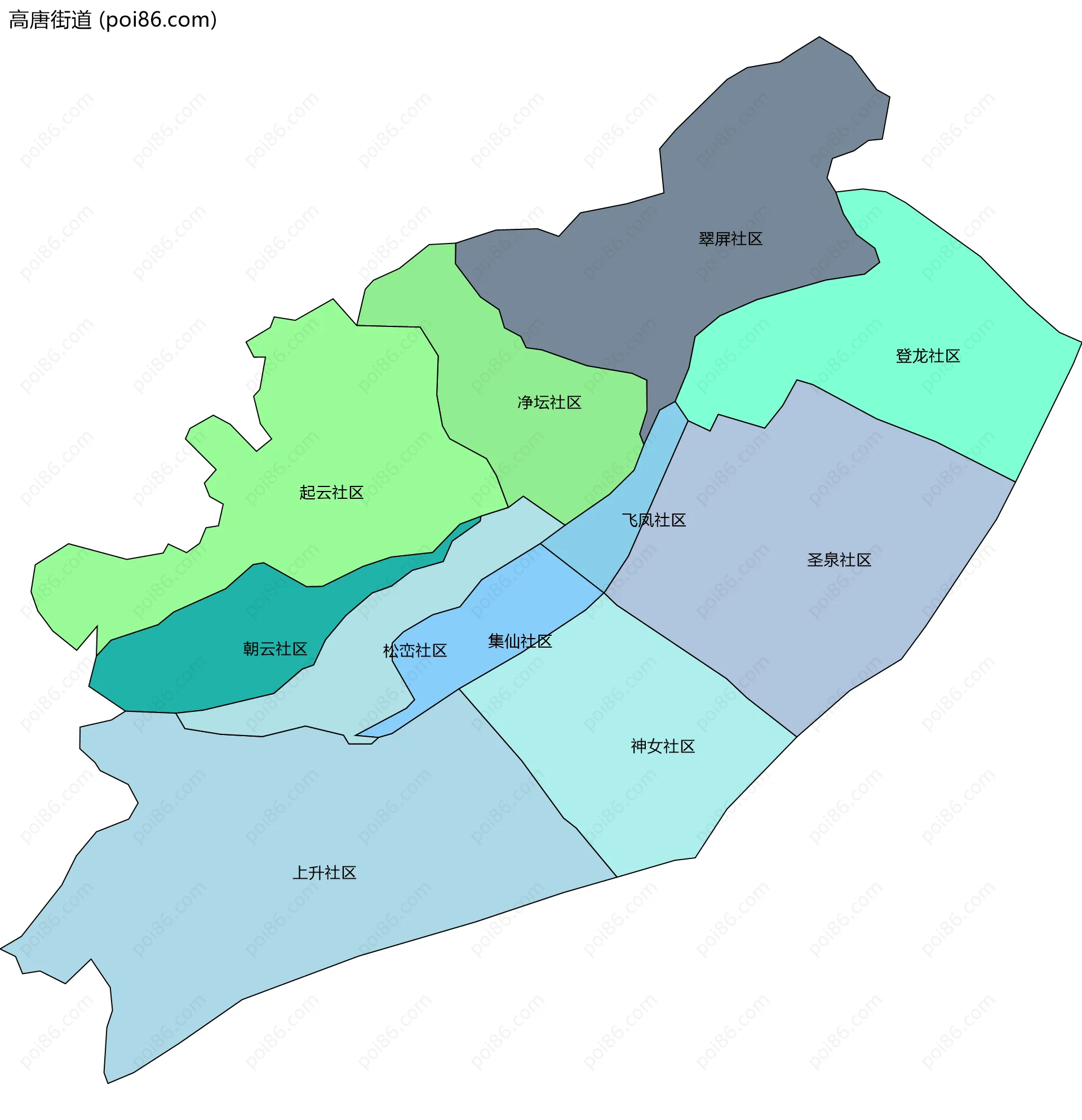 高唐街道边界地图(五级行政区划)