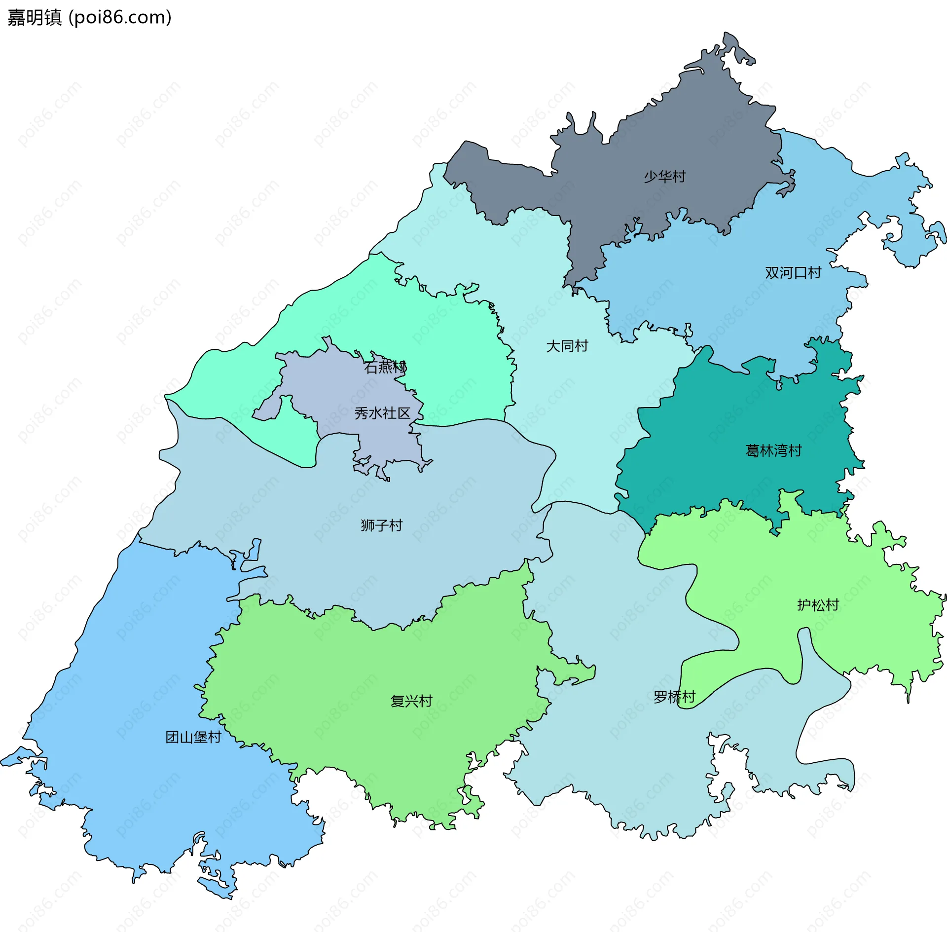 嘉明镇边界地图(五级行政区划)