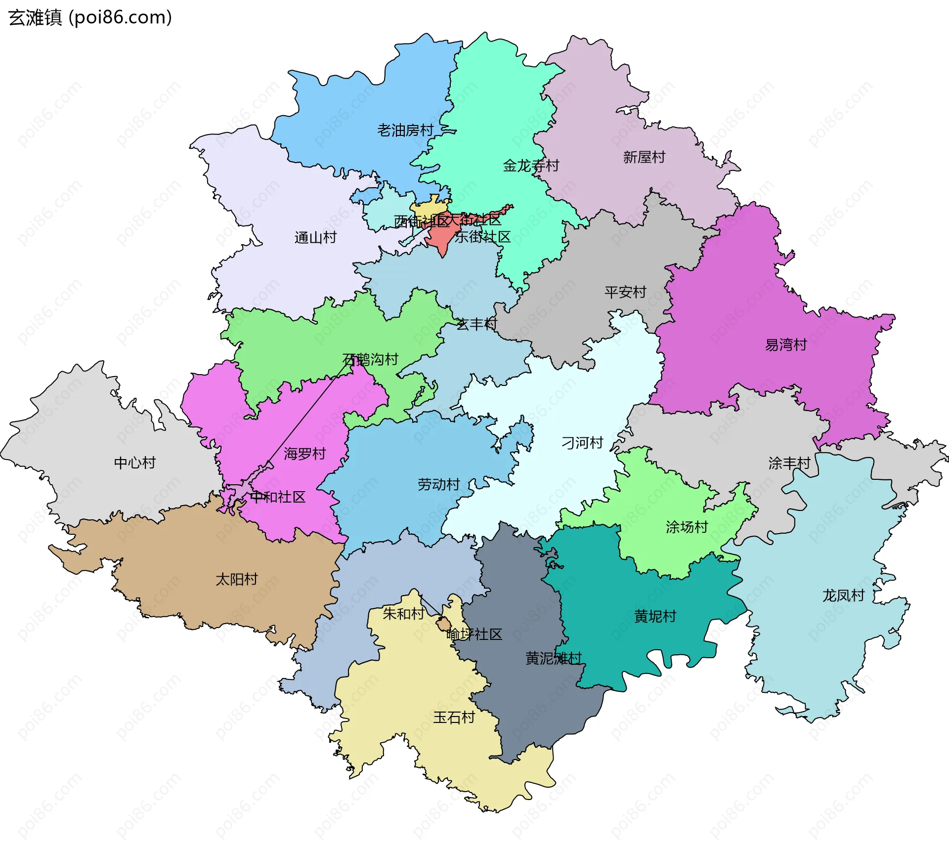 玄滩镇边界地图(五级行政区划)