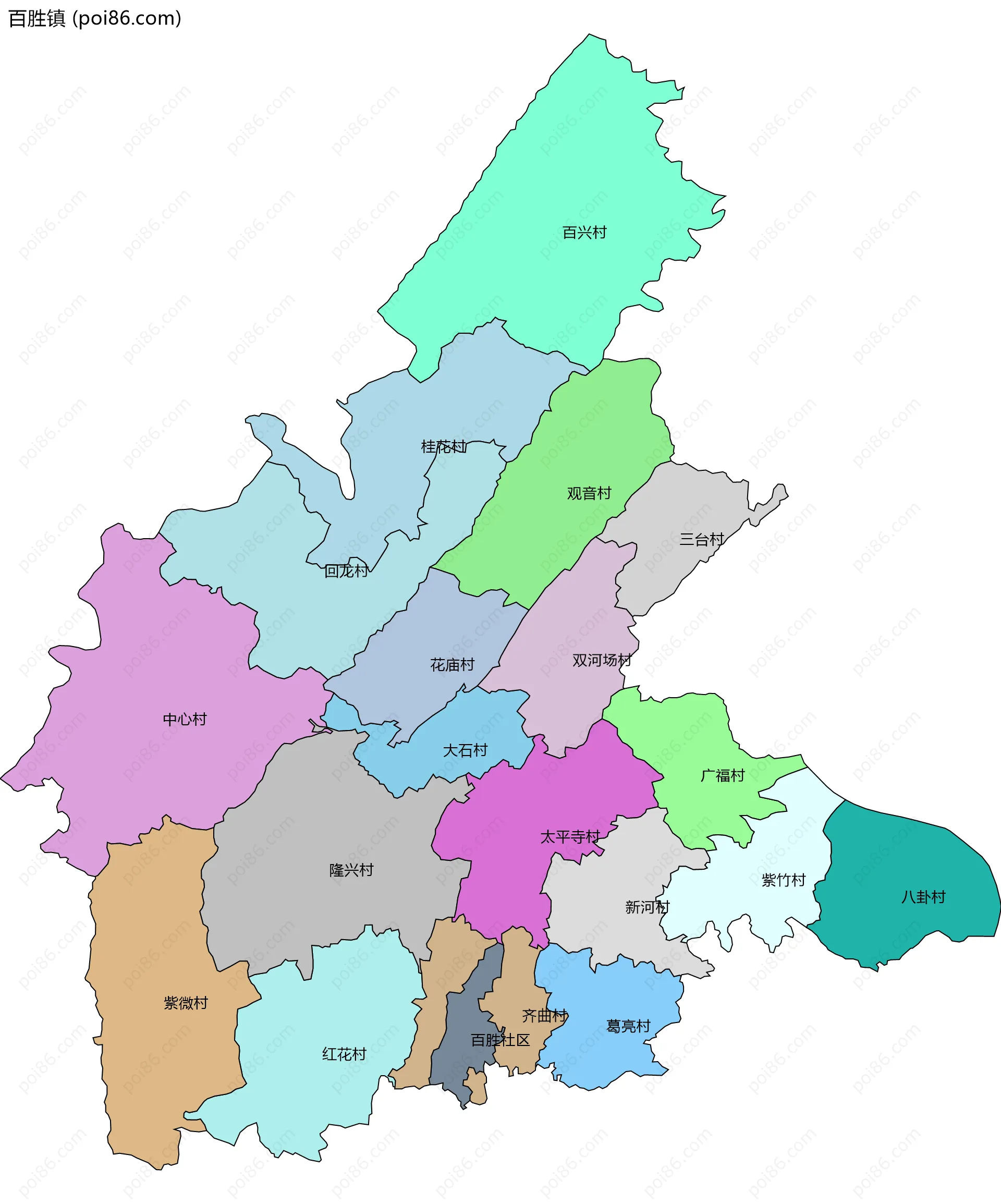 百胜镇边界地图(五级行政区划)