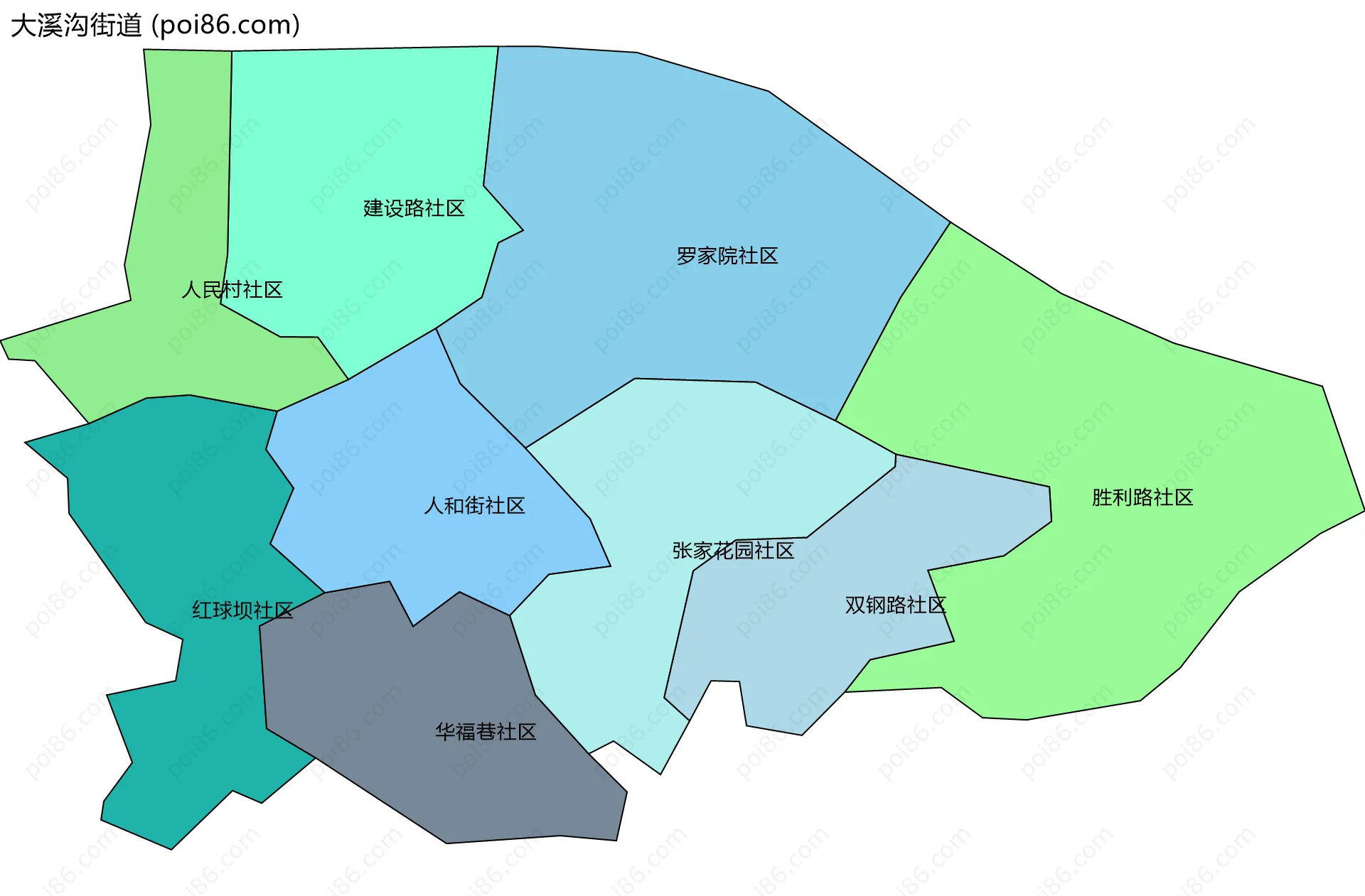 大溪沟街道边界地图(五级行政区划)