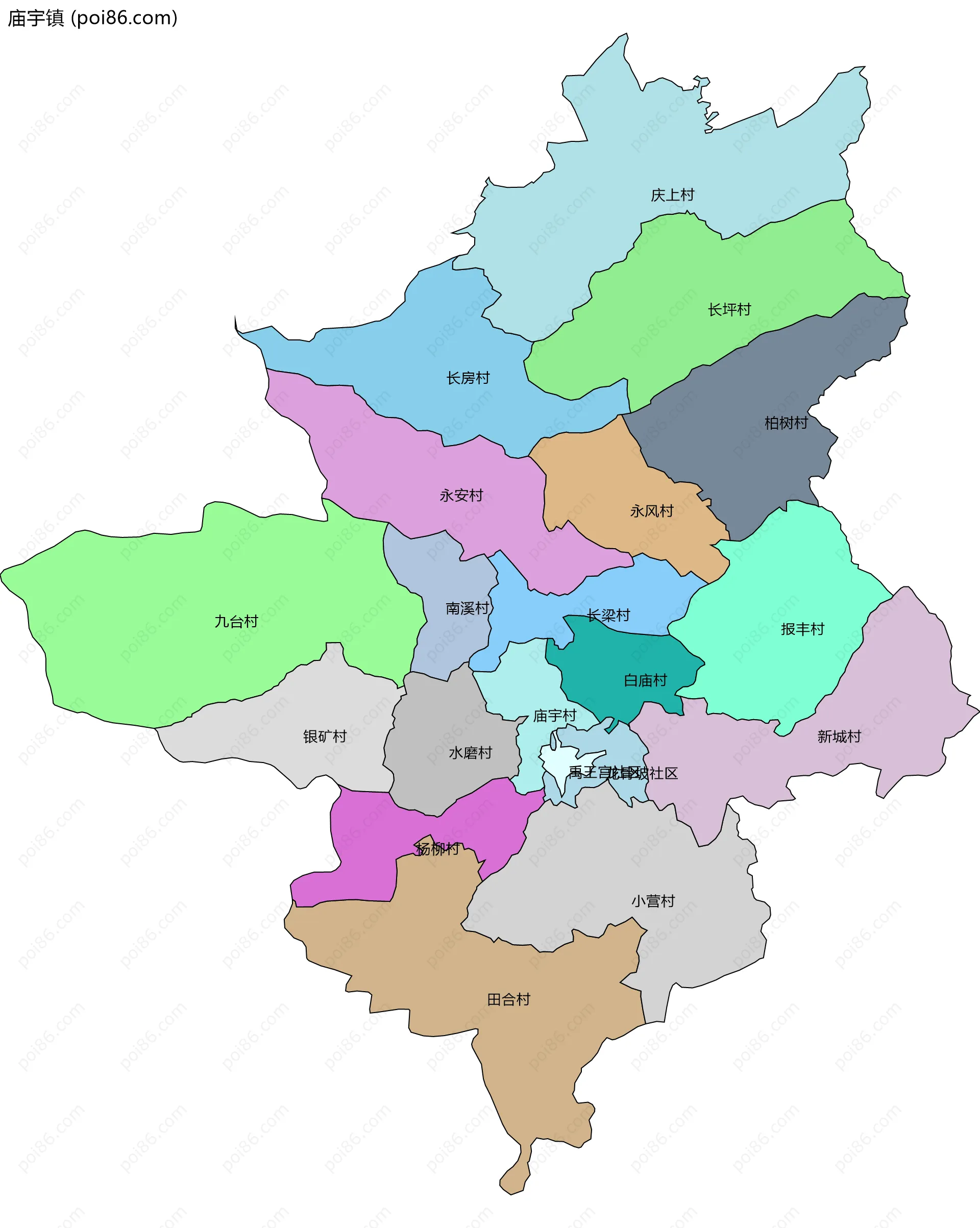 庙宇镇边界地图(五级行政区划)