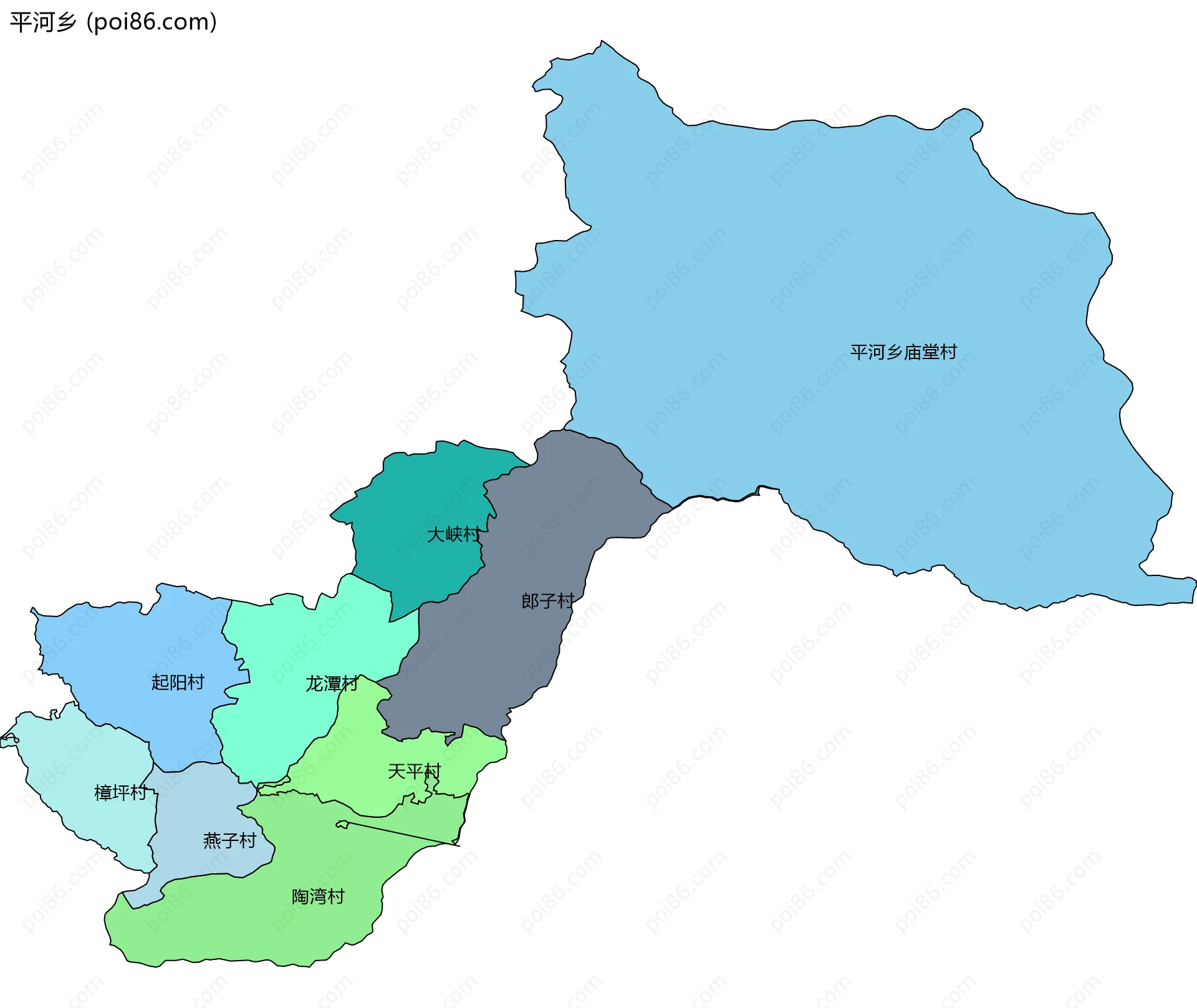 平河乡边界地图(五级行政区划)