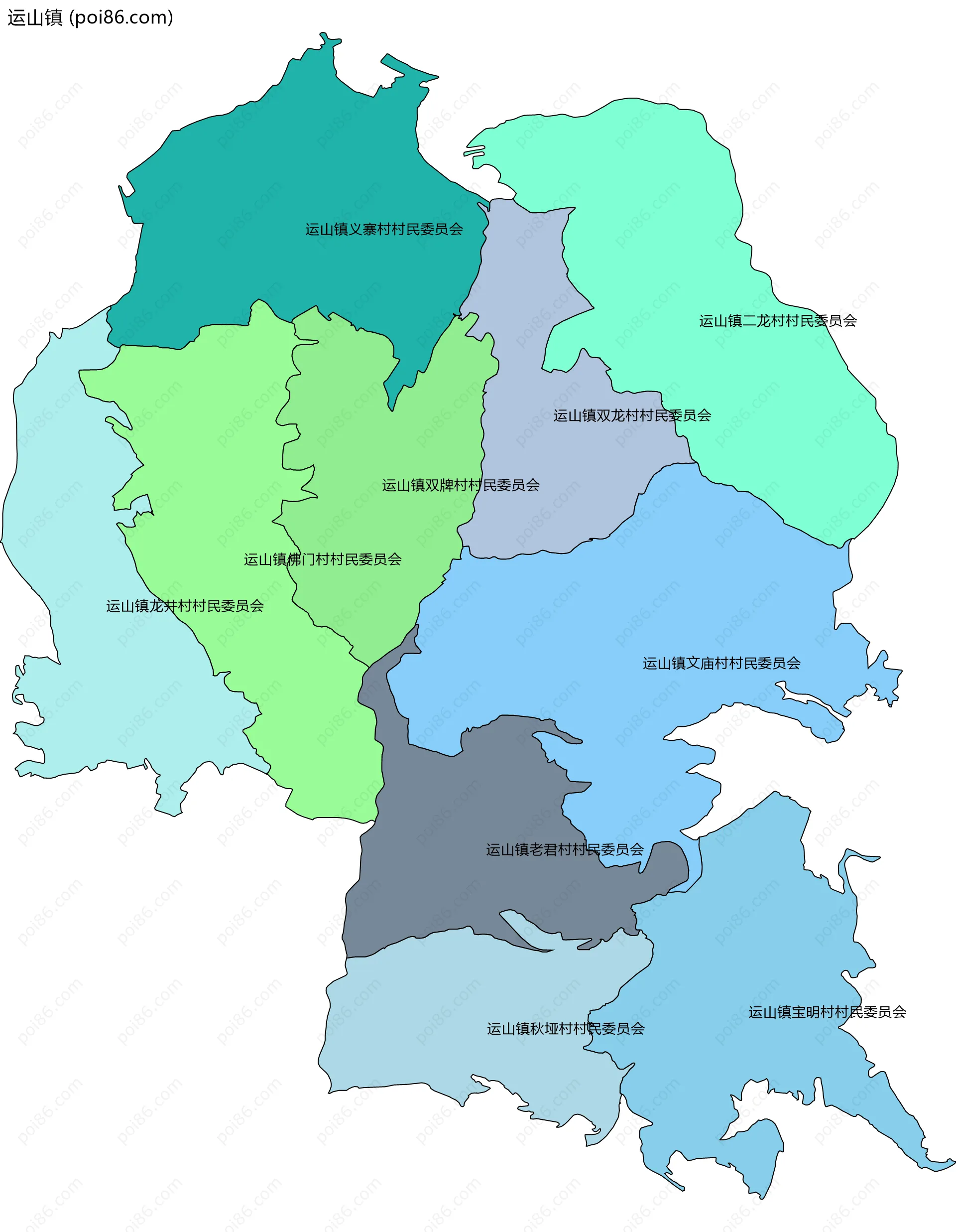 运山镇边界地图(五级行政区划)