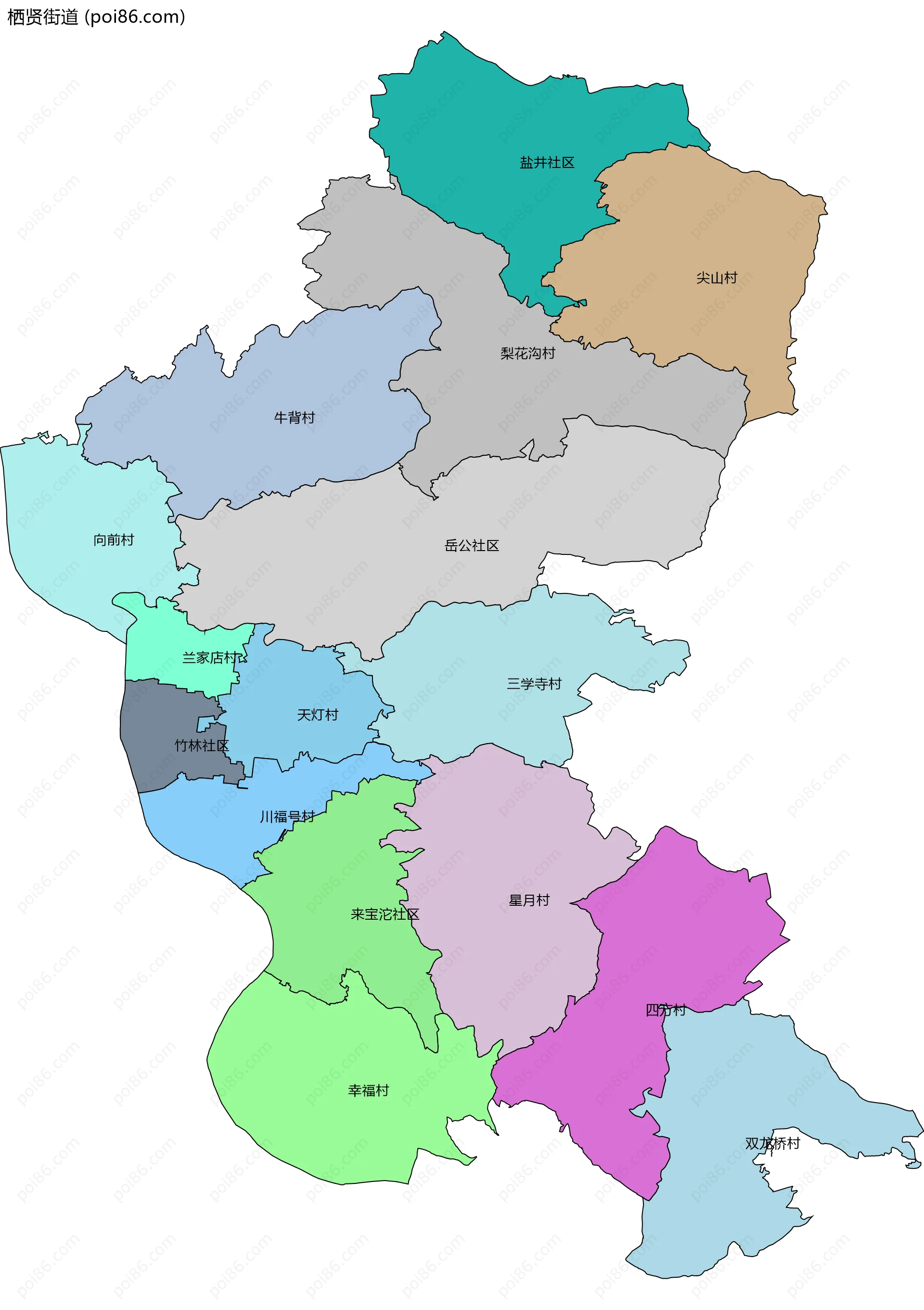 栖贤街道边界地图(五级行政区划)