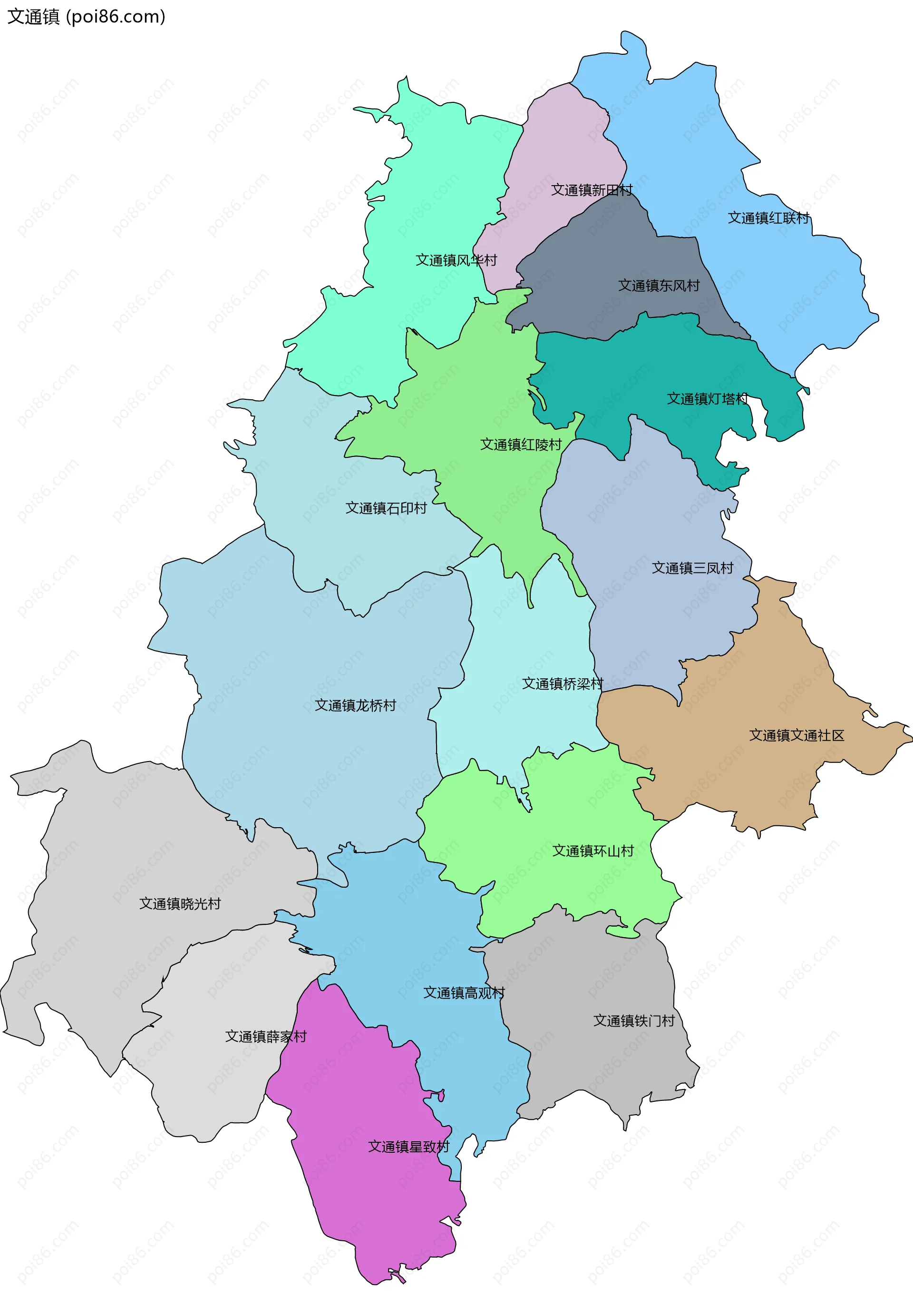 文通镇边界地图(五级行政区划)