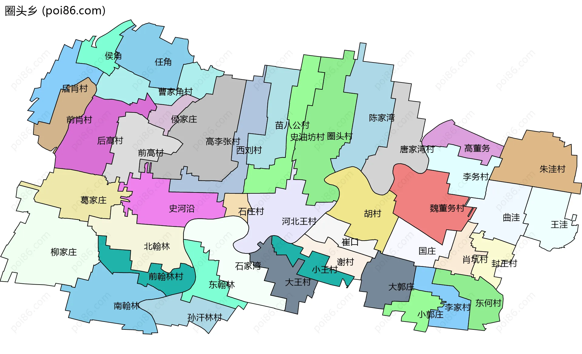 圈头乡边界地图(五级行政区划)