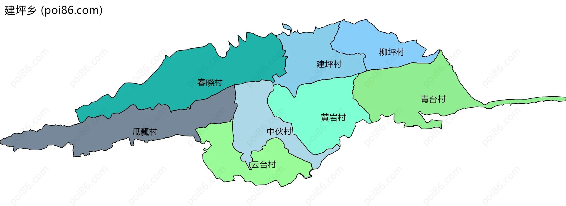 建坪乡边界地图(五级行政区划)