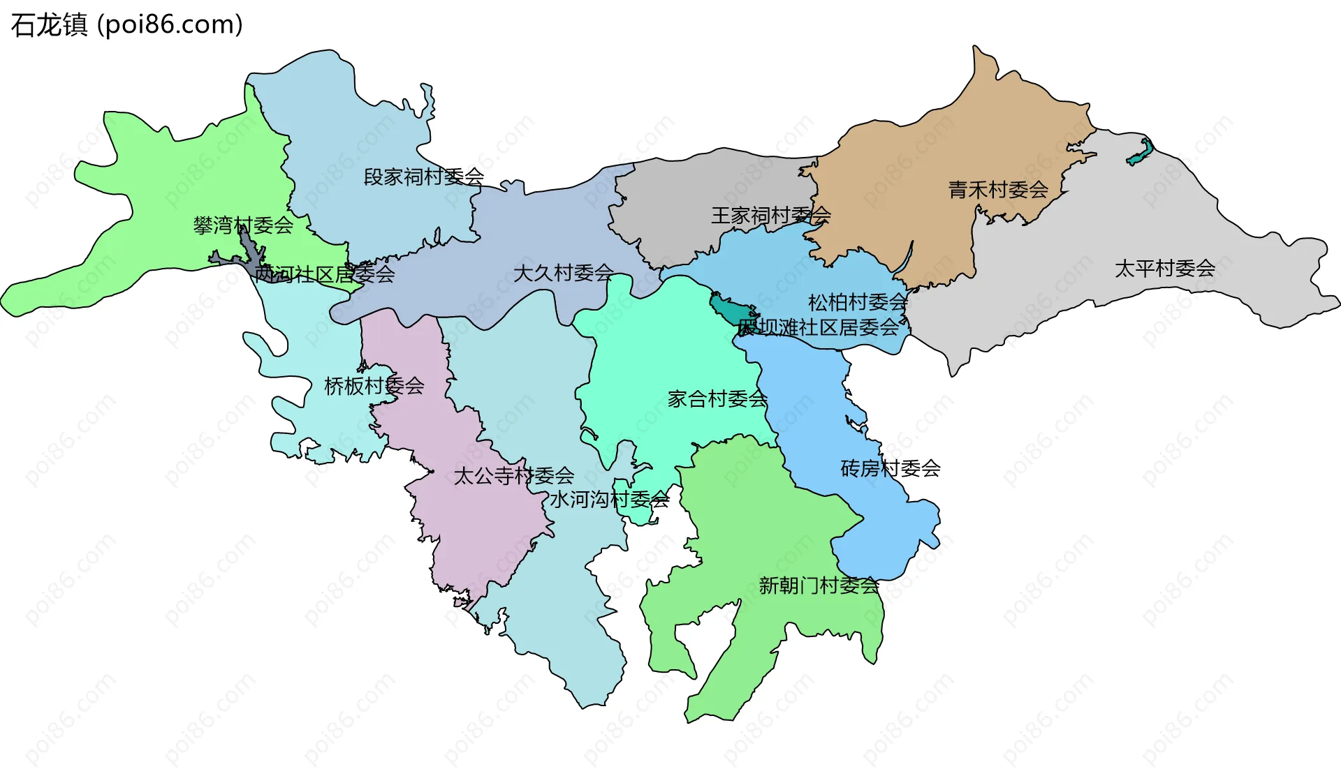 石龙镇边界地图(五级行政区划)