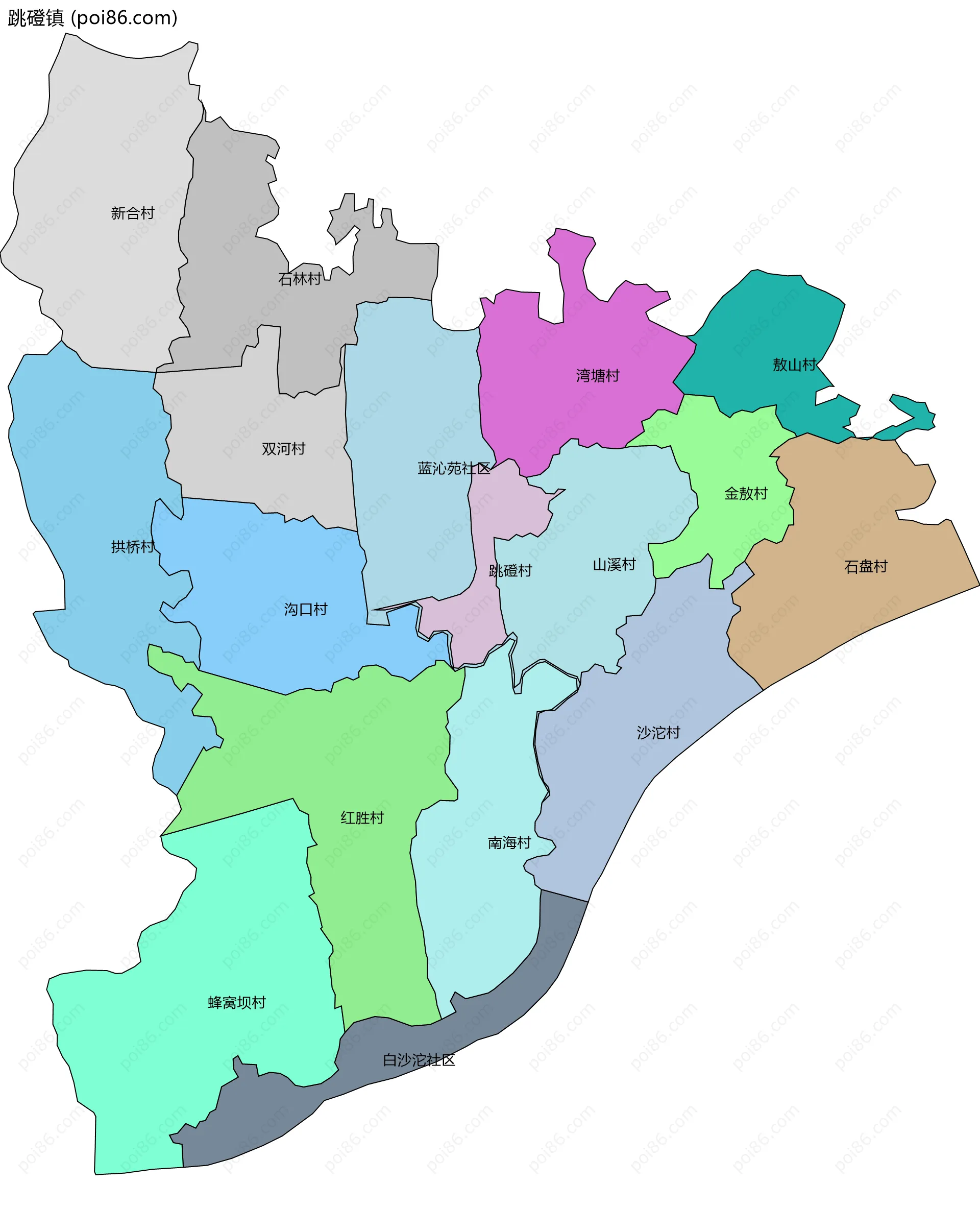 跳磴镇边界地图(五级行政区划)