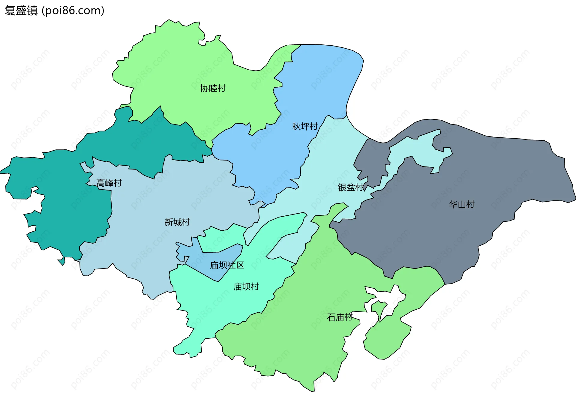 复盛镇边界地图(五级行政区划)