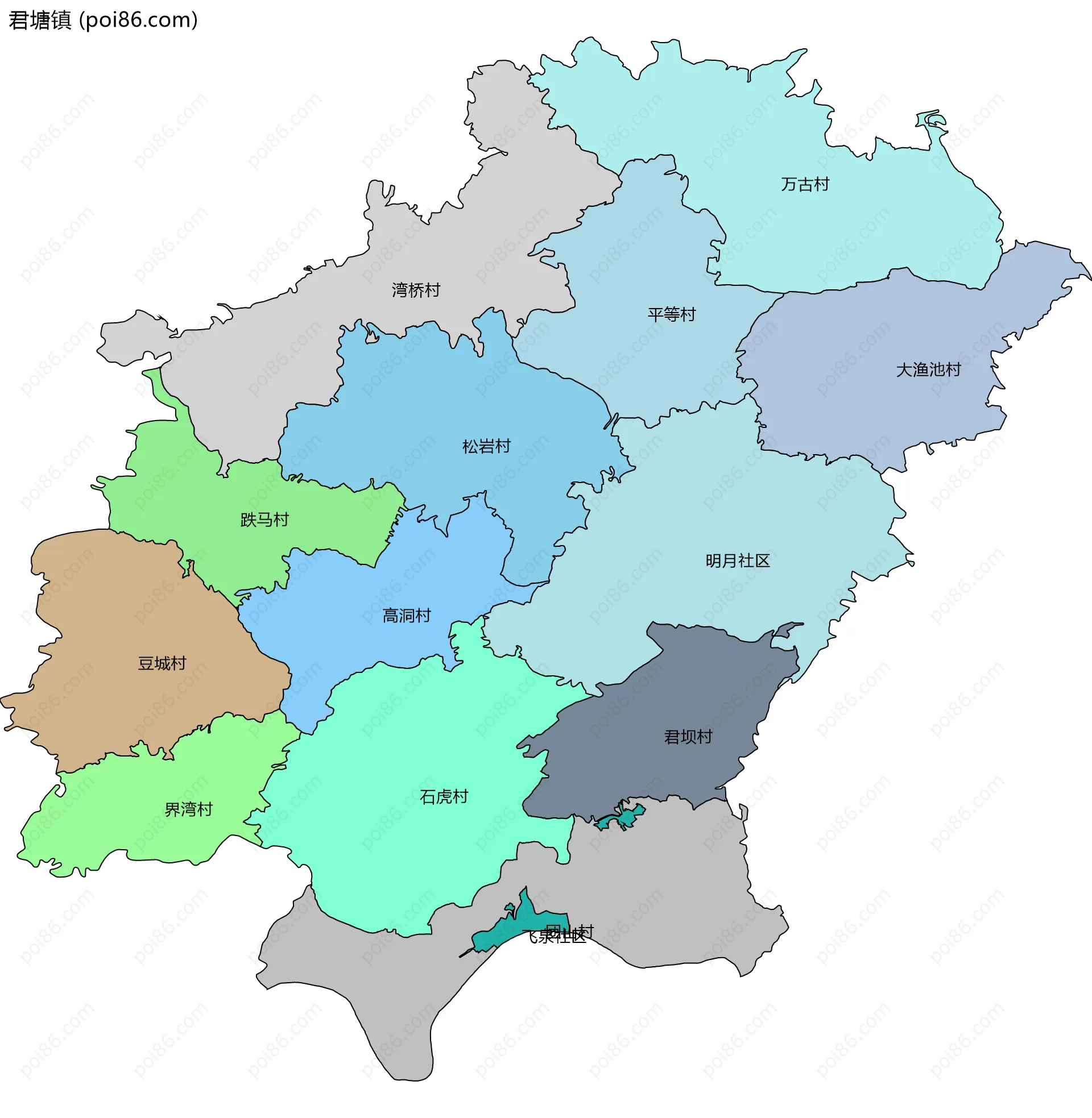 君塘镇边界地图(五级行政区划)