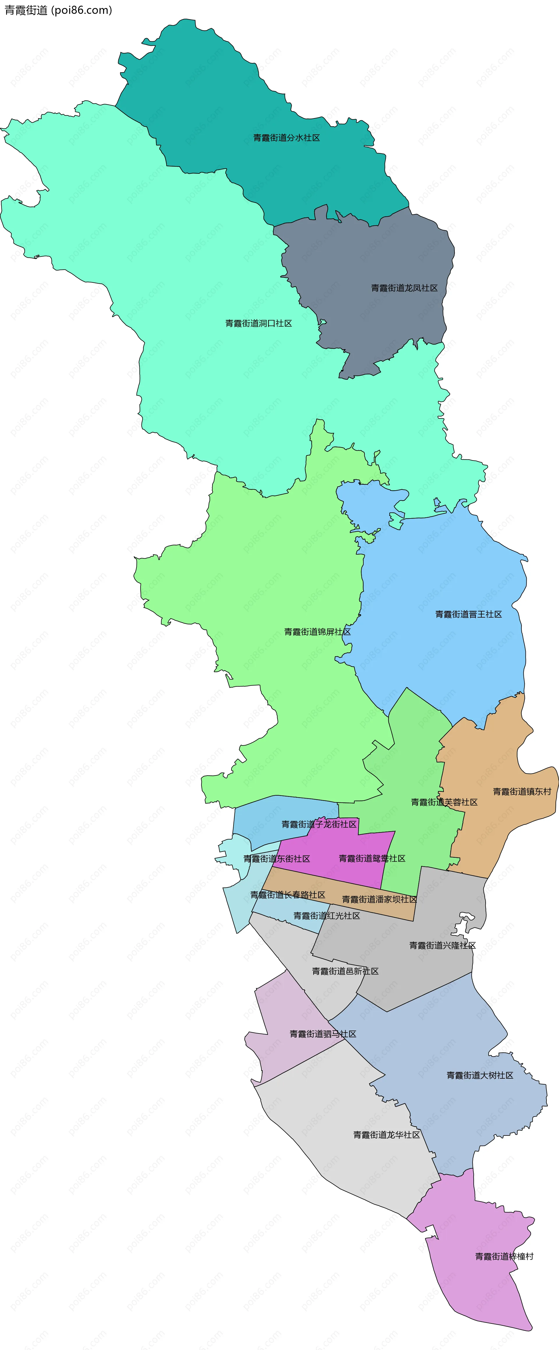 青霞街道边界地图(五级行政区划)