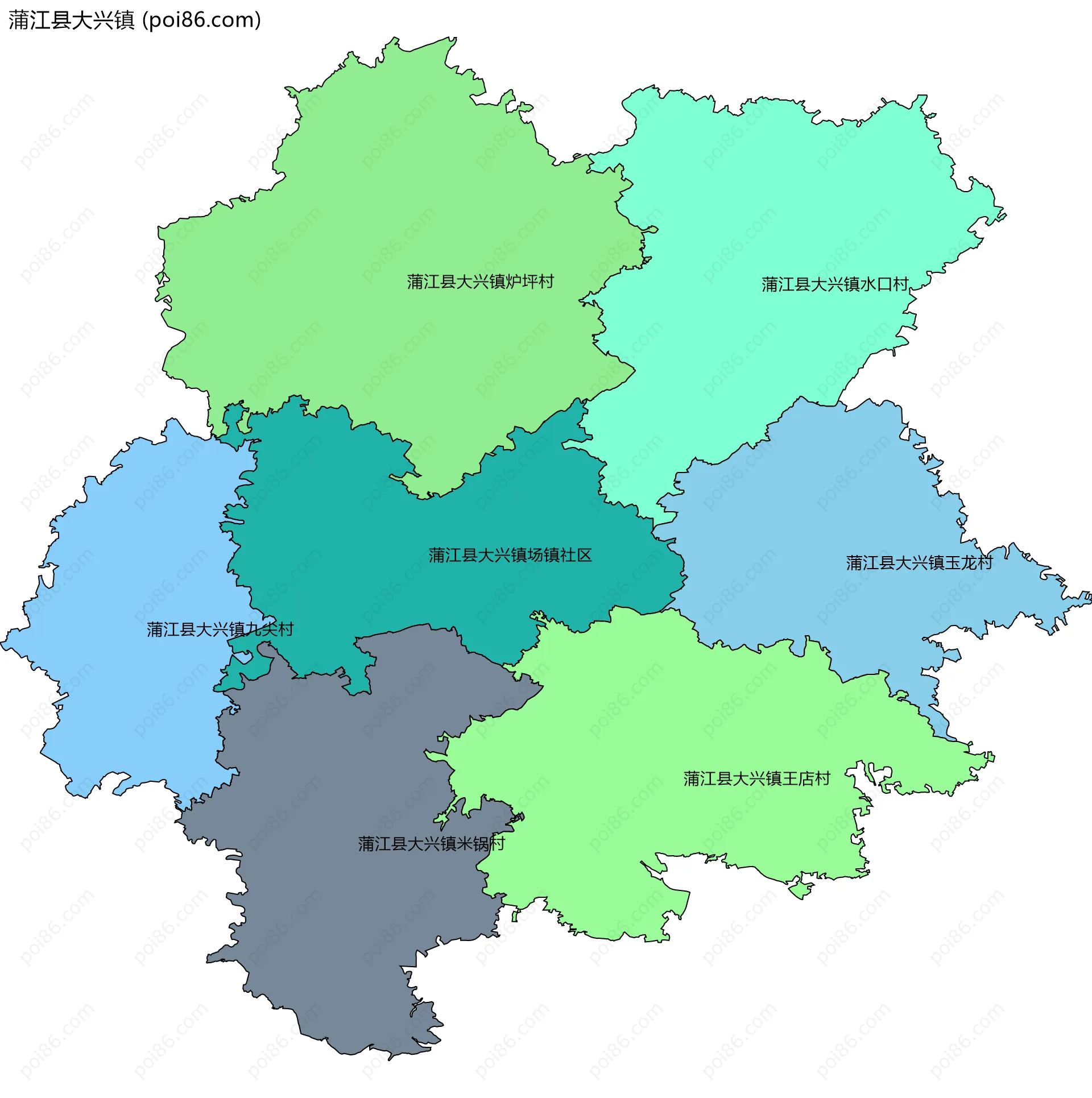 蒲江县大兴镇边界地图(五级行政区划)