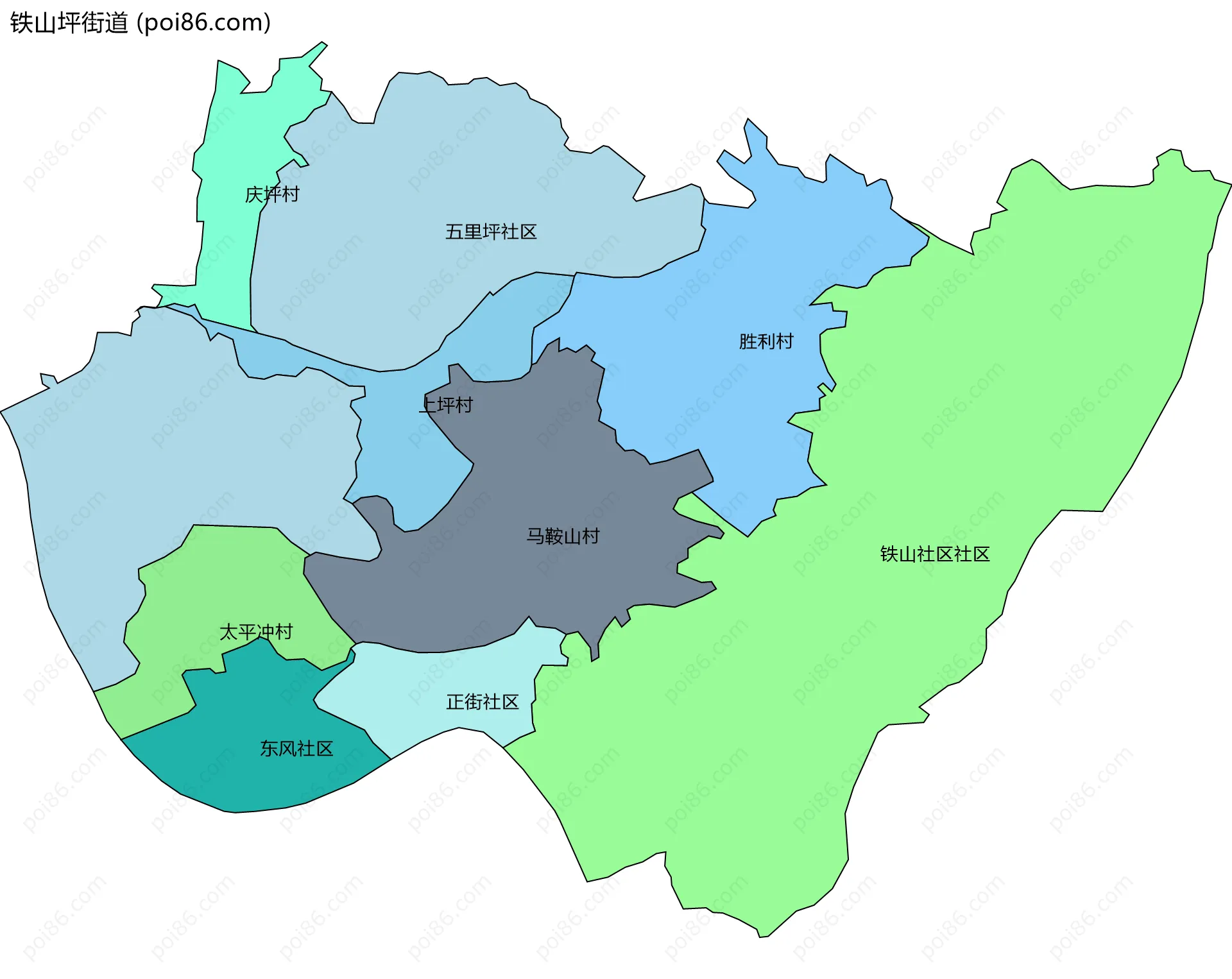 铁山坪街道边界地图(五级行政区划)