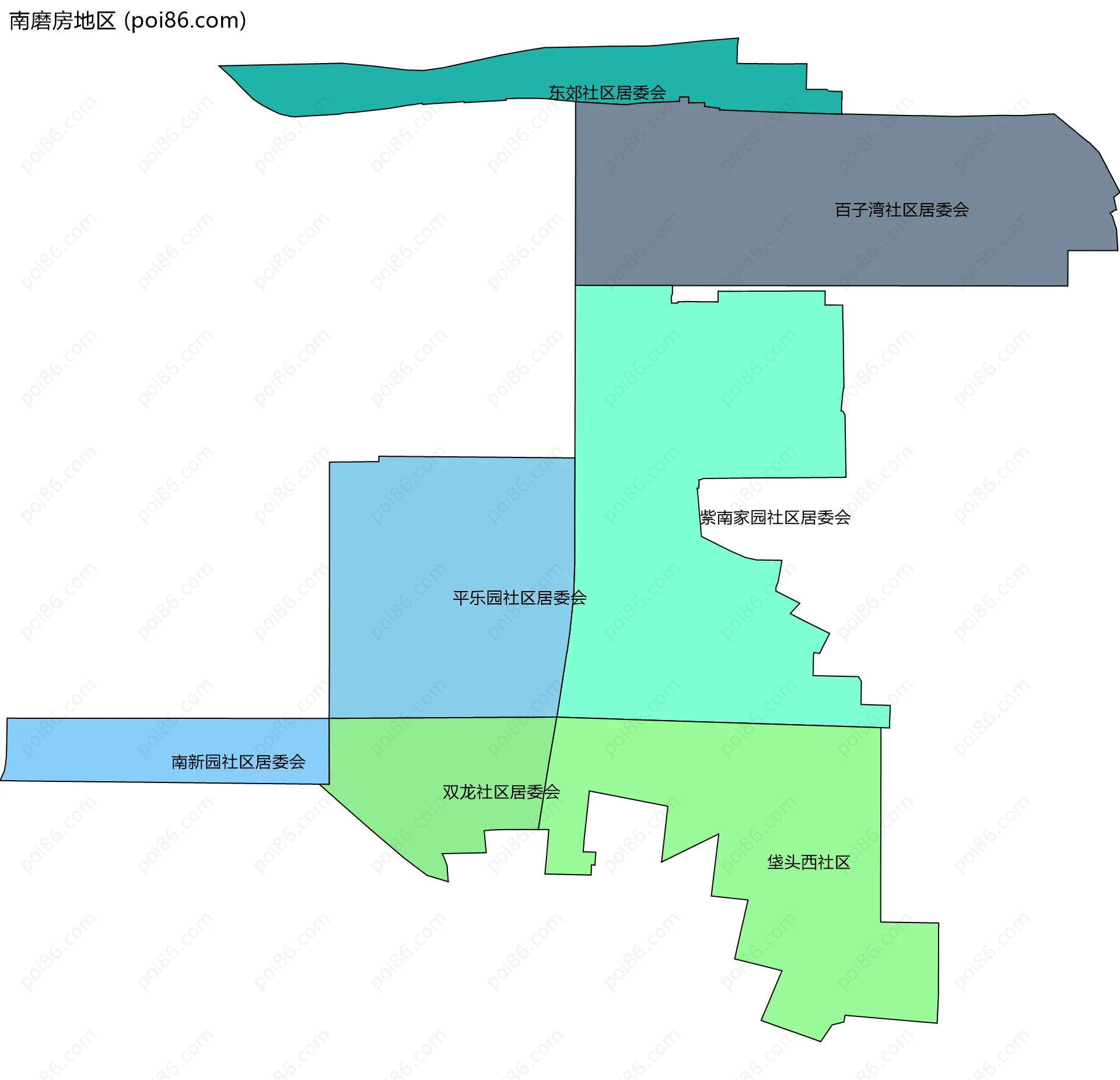 南磨房地区边界地图(五级行政区划)