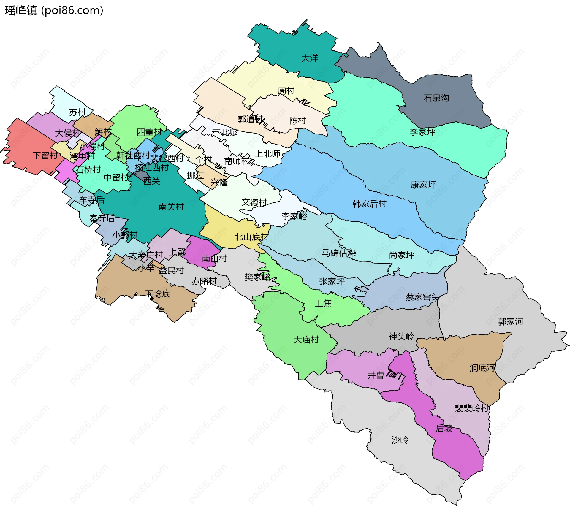 瑶峰镇边界地图(五级行政区划)