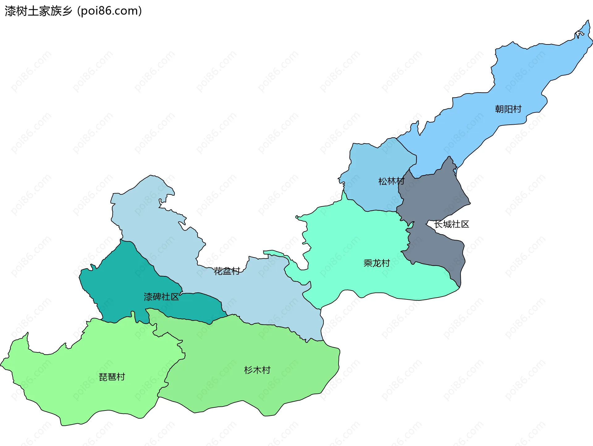 漆树土家族乡边界地图(五级行政区划)