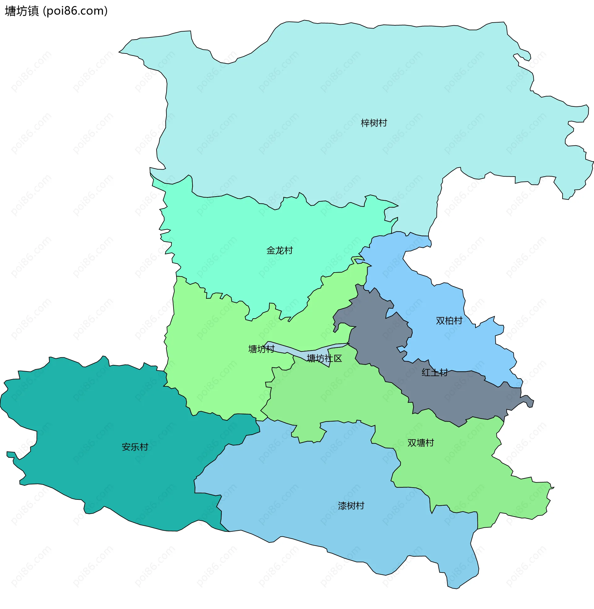 塘坊镇边界地图(五级行政区划)