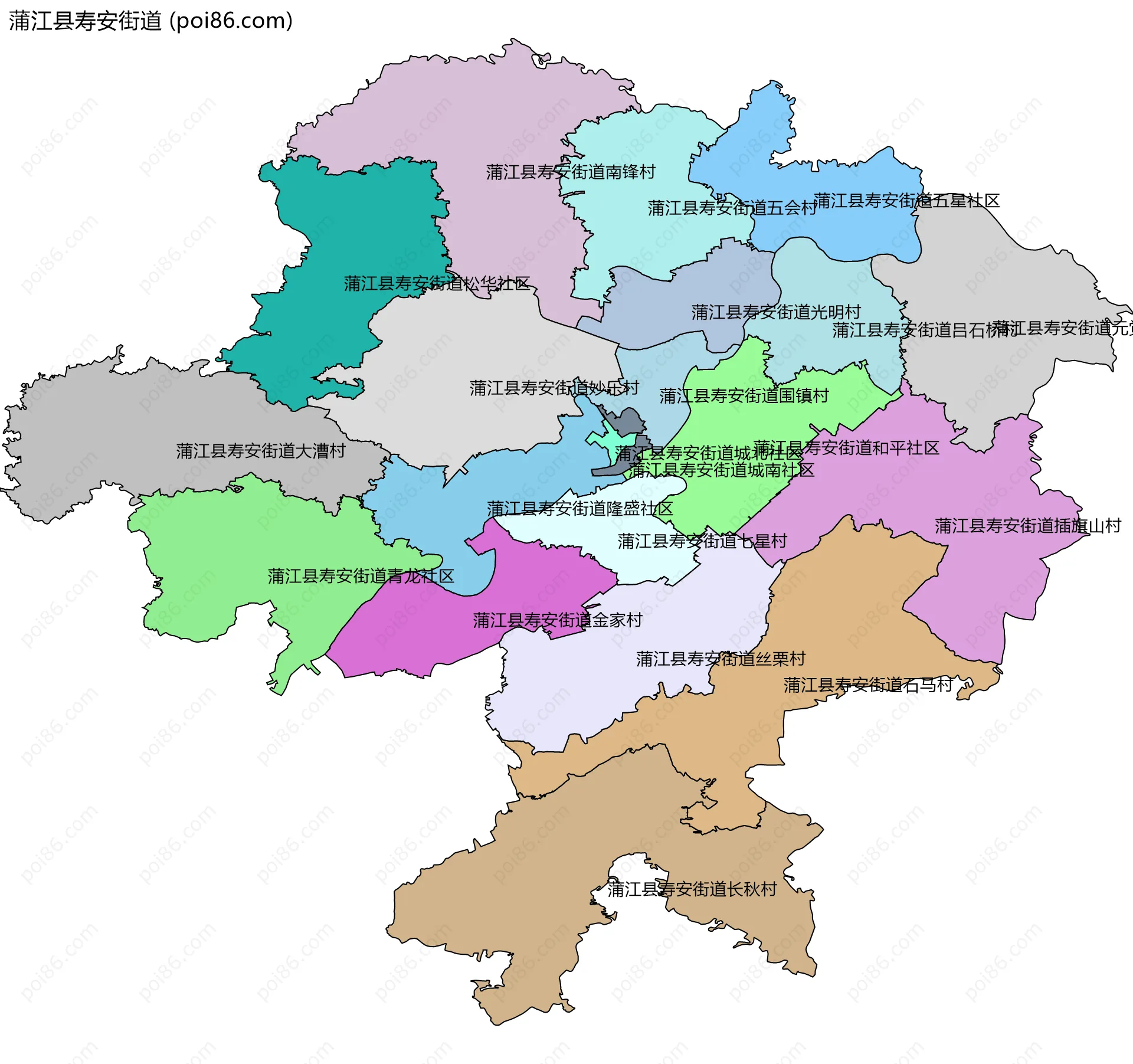 蒲江县寿安街道边界地图(五级行政区划)