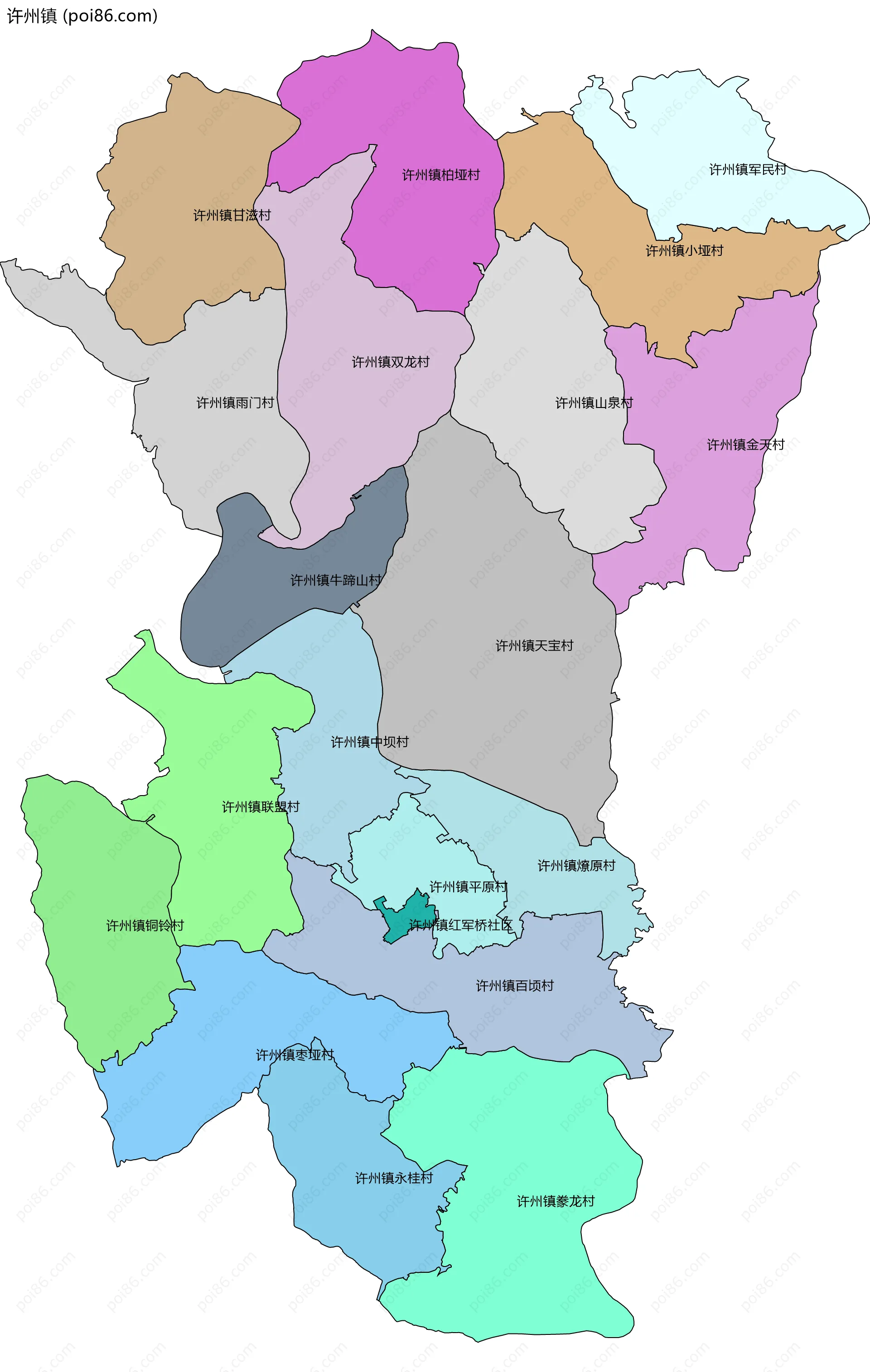 许州镇边界地图(五级行政区划)