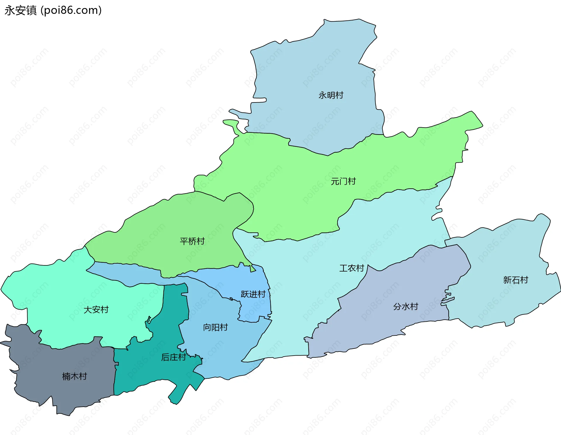 永安镇边界地图(五级行政区划)