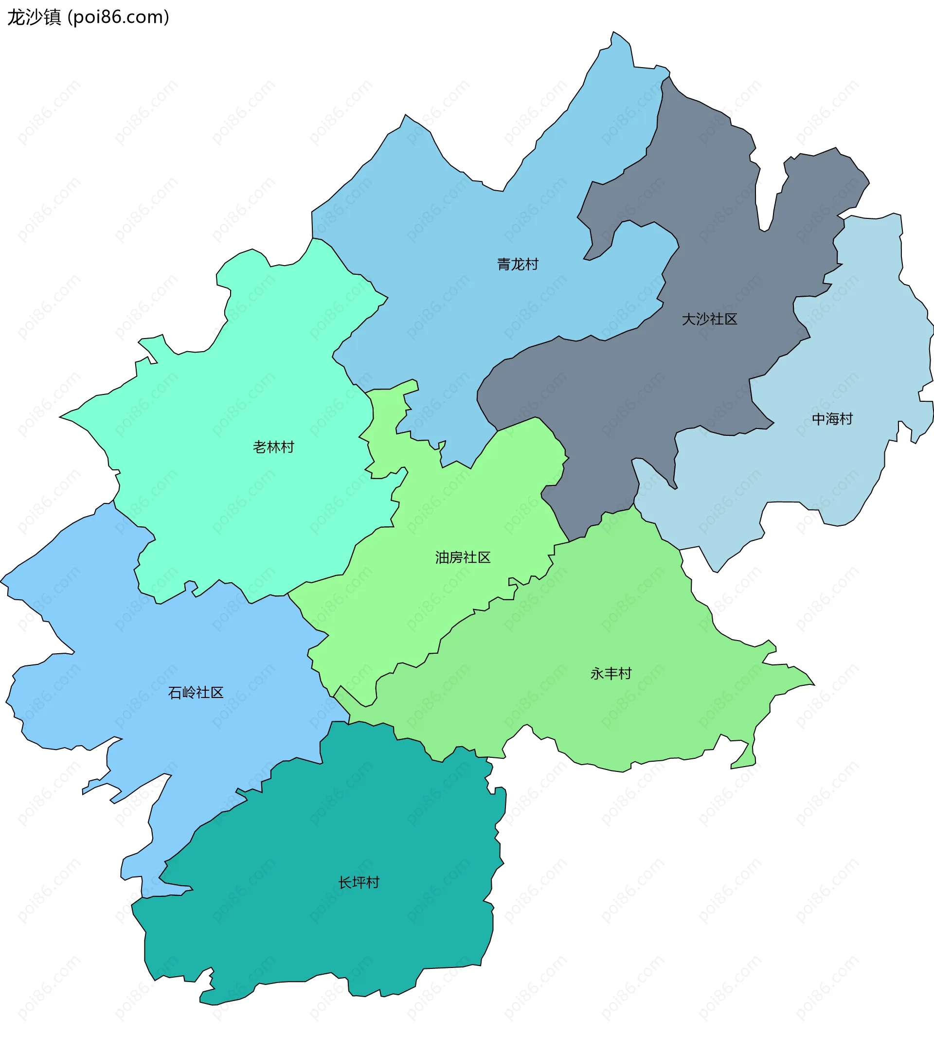 龙沙镇边界地图(五级行政区划)