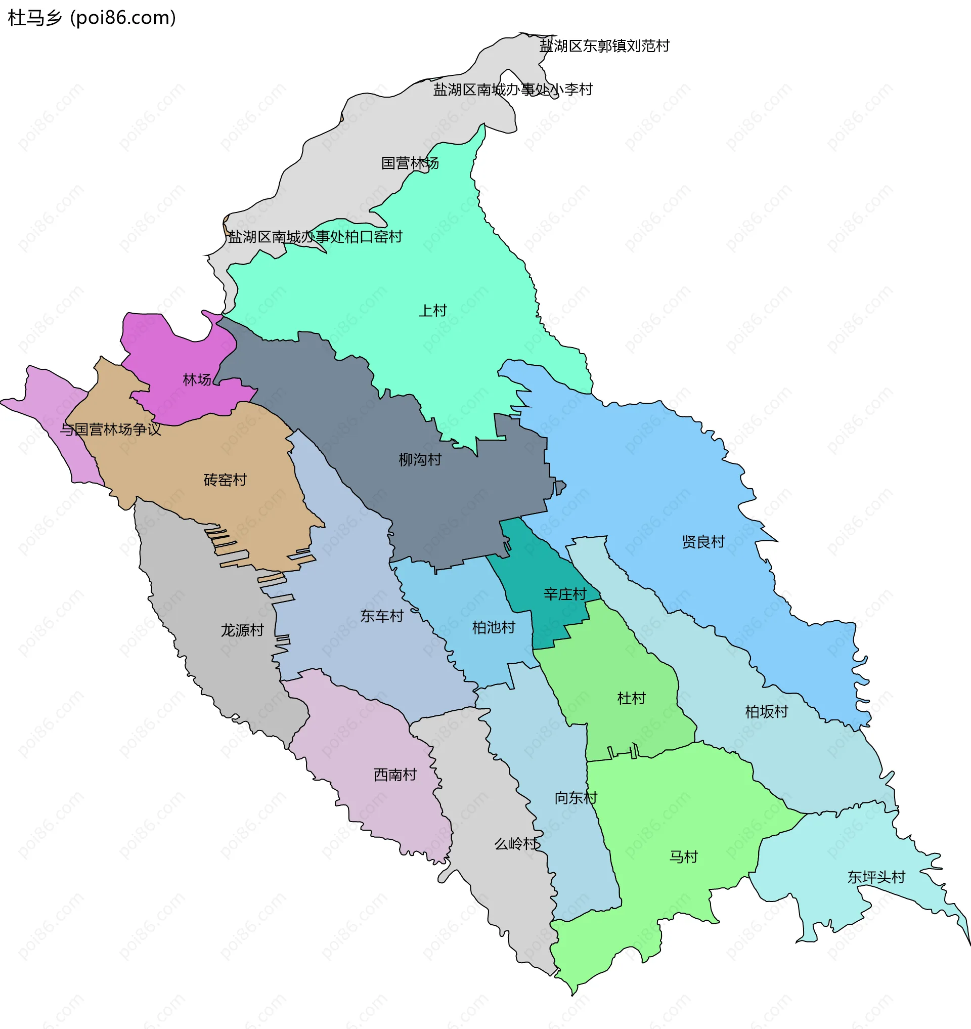 杜马乡边界地图(五级行政区划)