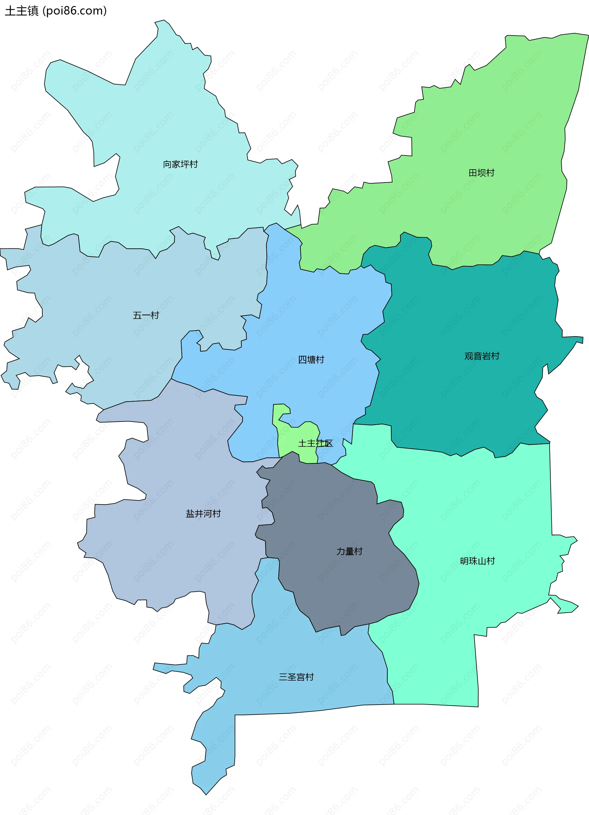 土主镇边界地图(五级行政区划)