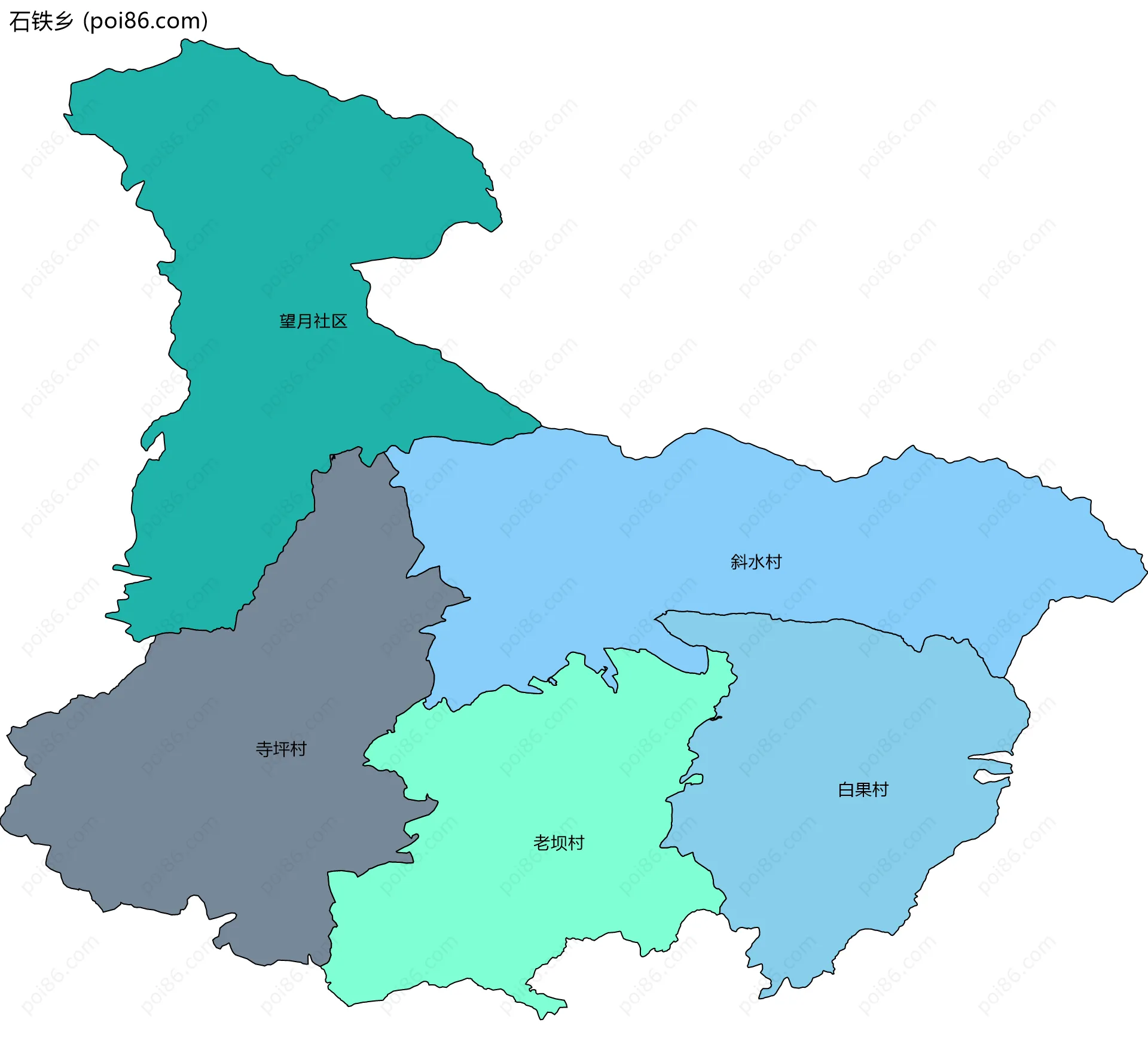 石铁乡边界地图(五级行政区划)