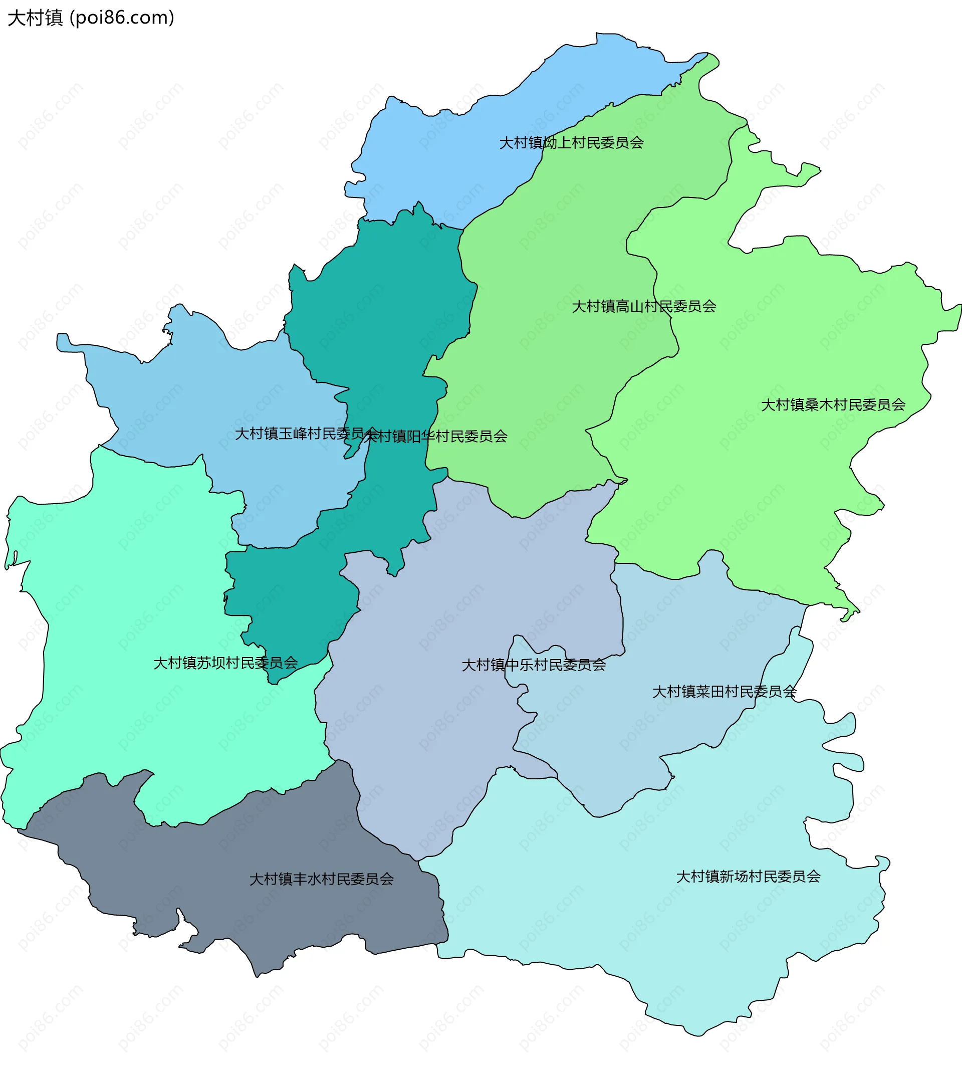 大村镇边界地图(五级行政区划)