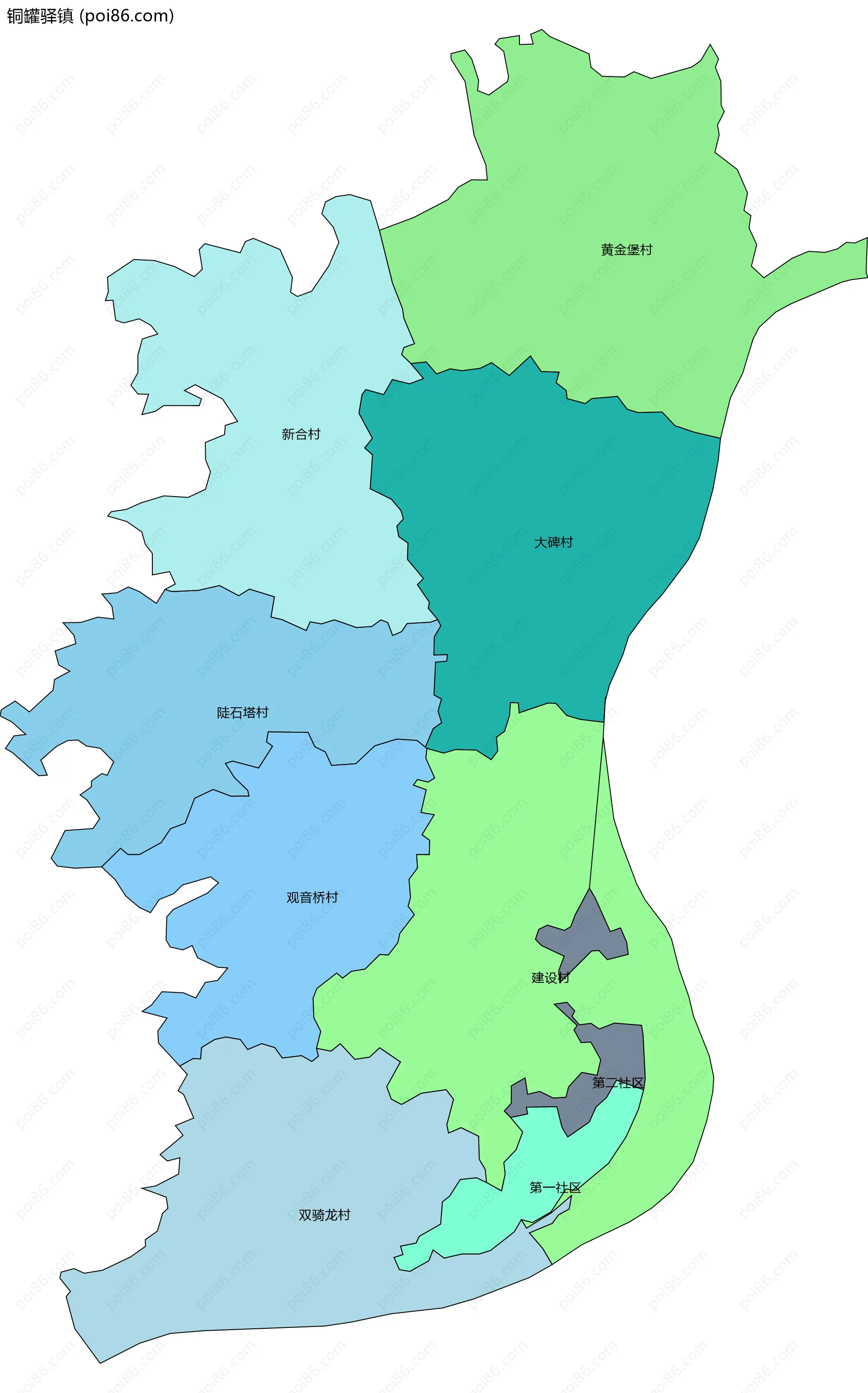 铜罐驿镇边界地图(五级行政区划)