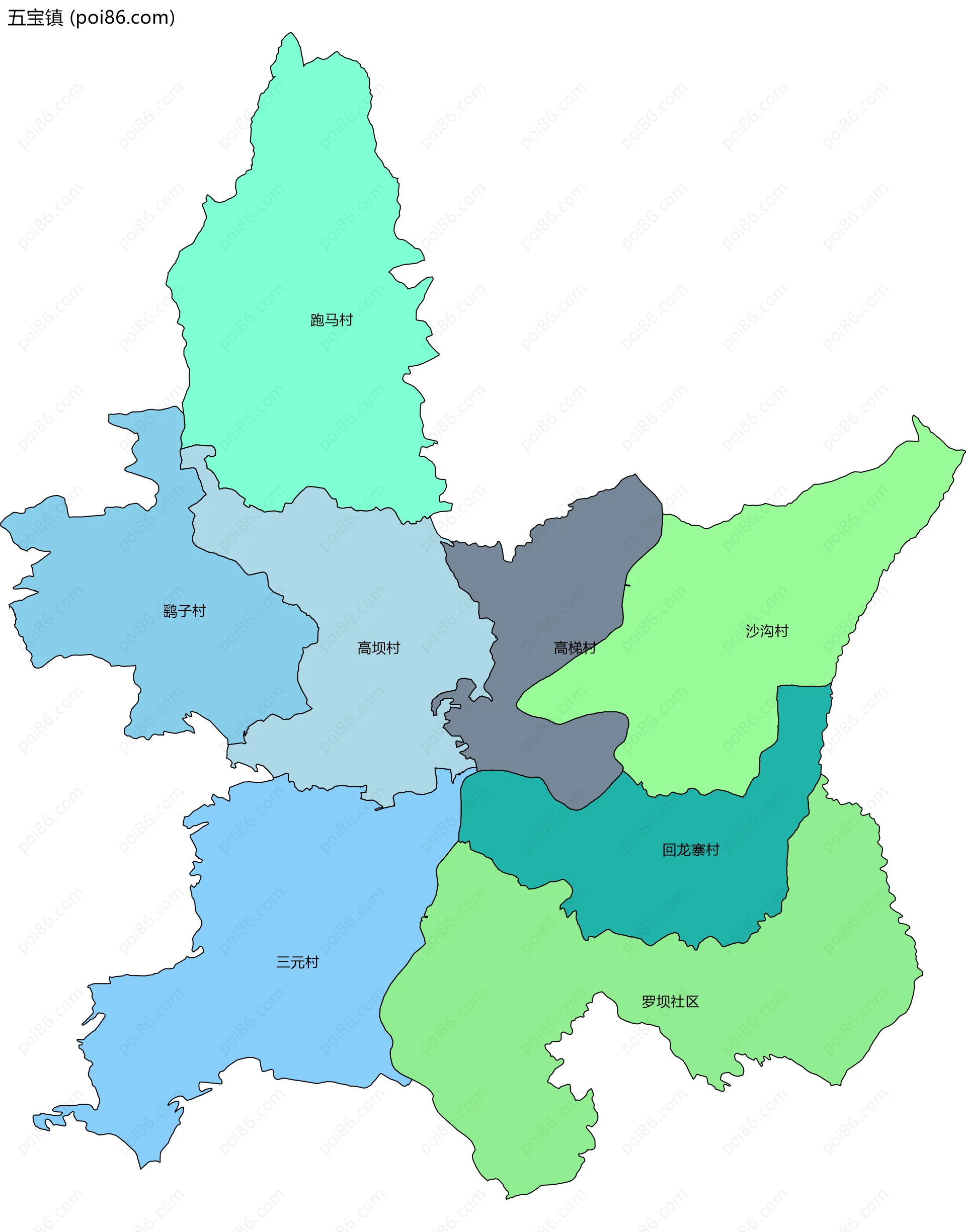 五宝镇边界地图(五级行政区划)