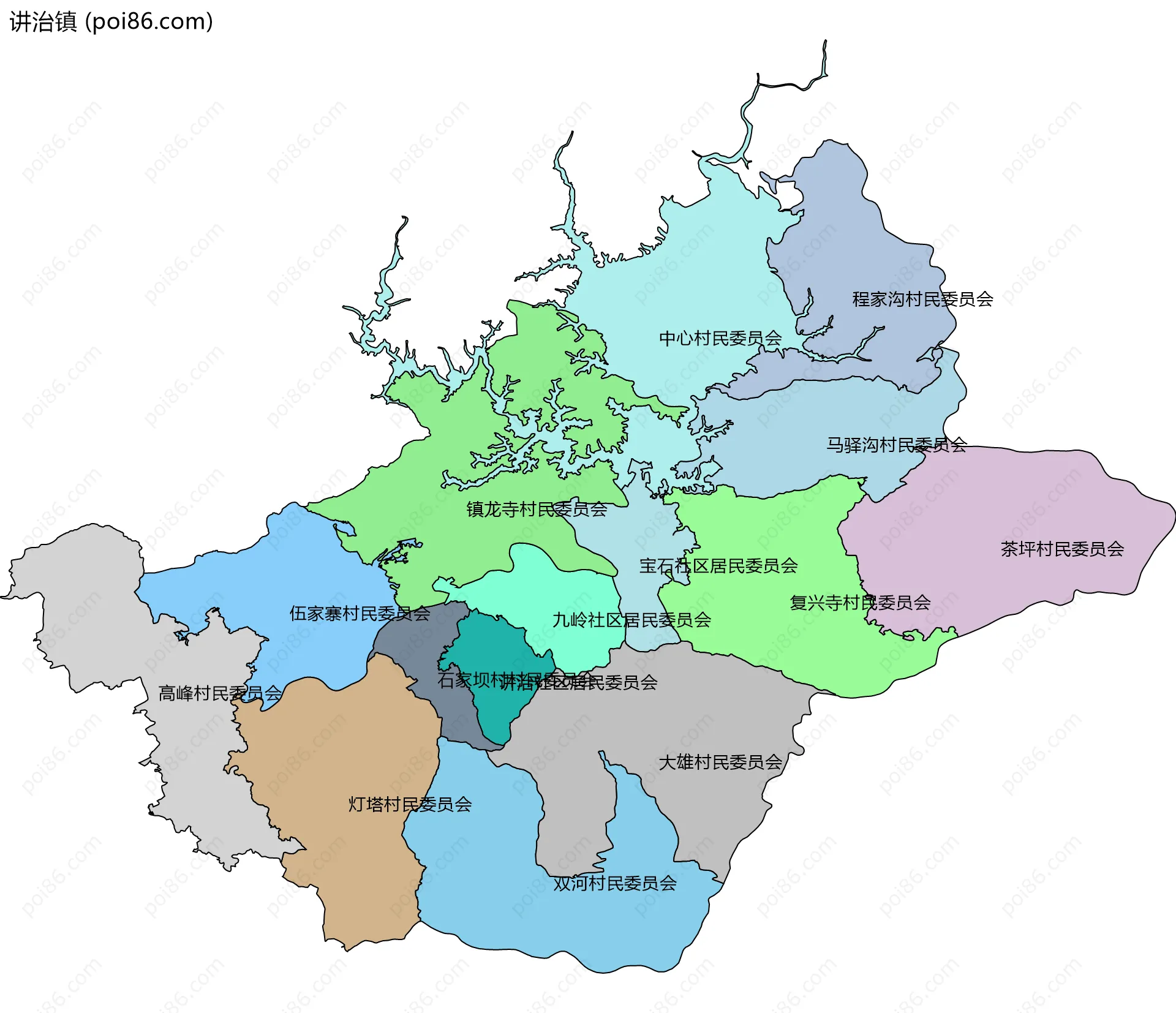 讲治镇边界地图(五级行政区划)