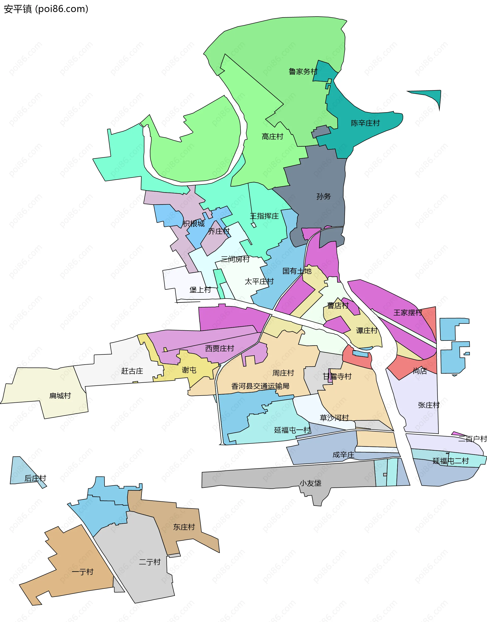 安平镇边界地图(五级行政区划)