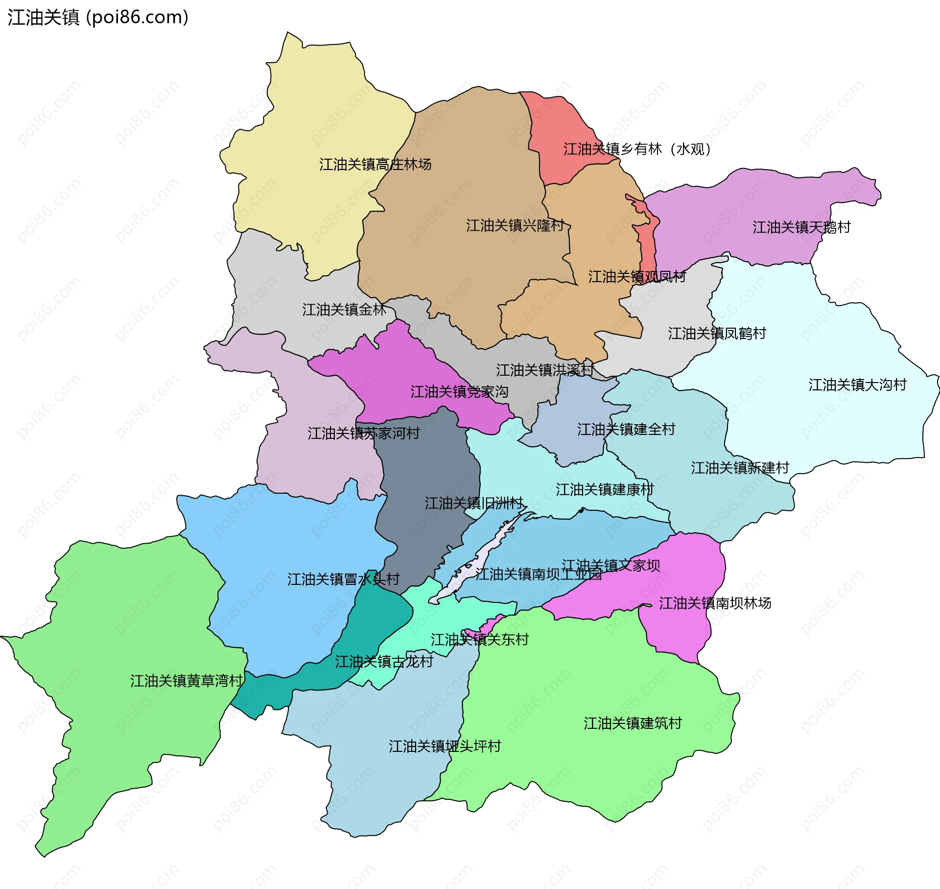 江油关镇边界地图(五级行政区划)