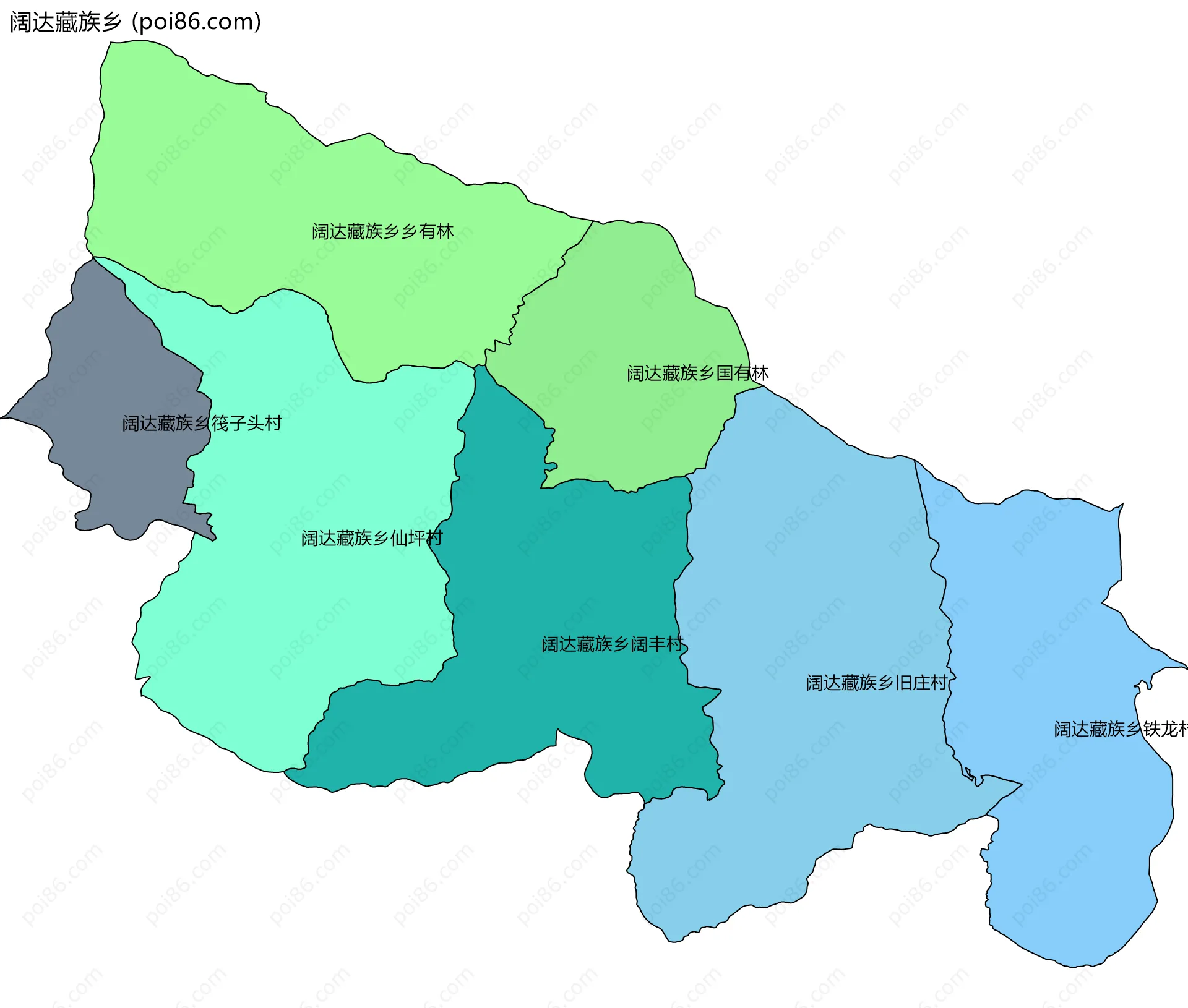 阔达藏族乡边界地图(五级行政区划)