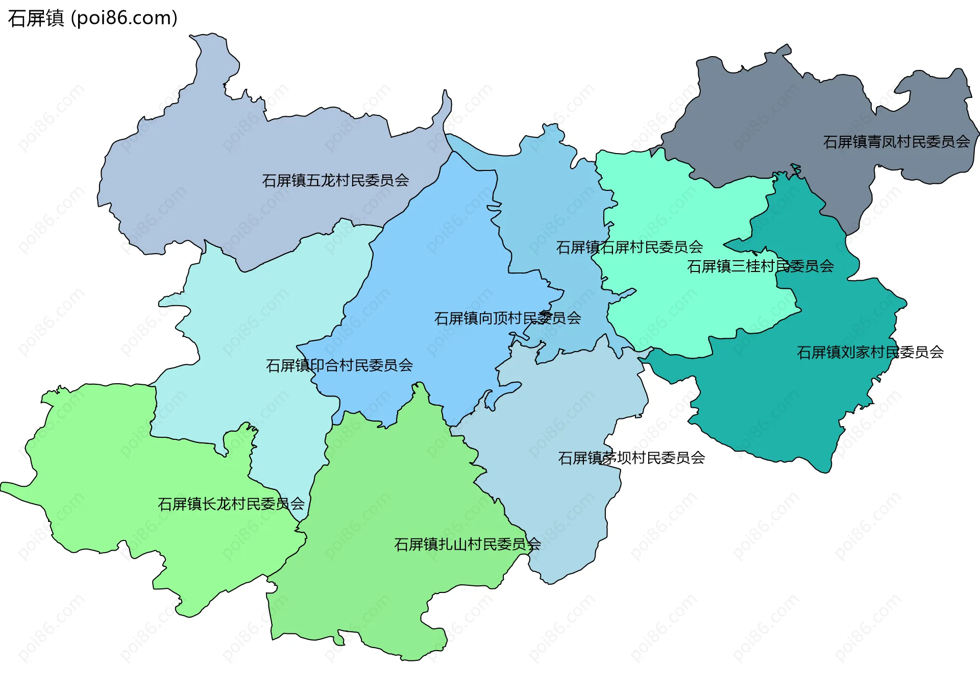 石屏镇边界地图(五级行政区划)