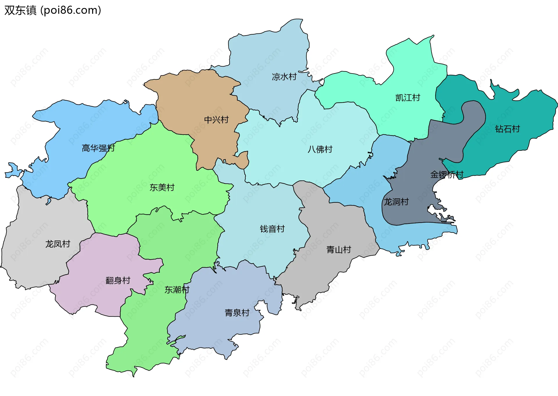 双东镇边界地图(五级行政区划)