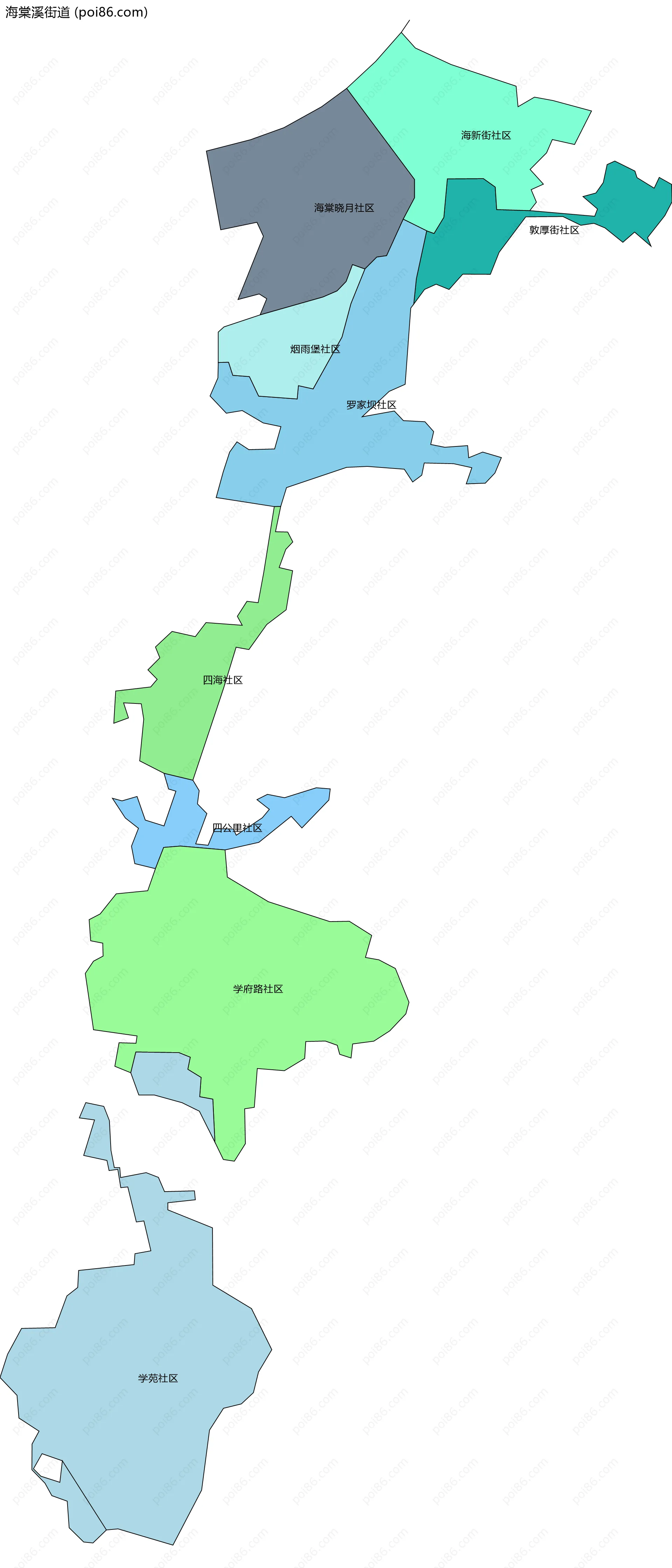 海棠溪街道边界地图(五级行政区划)