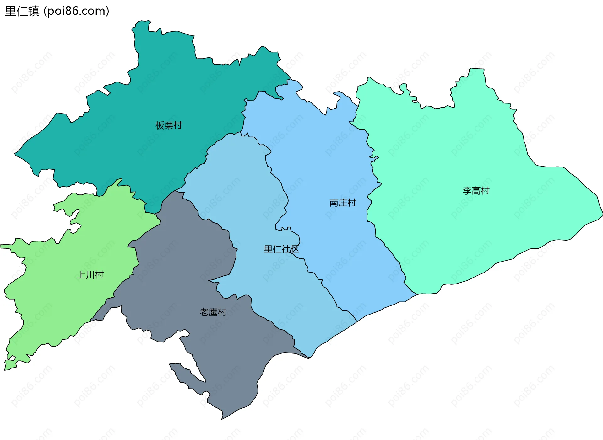 里仁镇边界地图(五级行政区划)