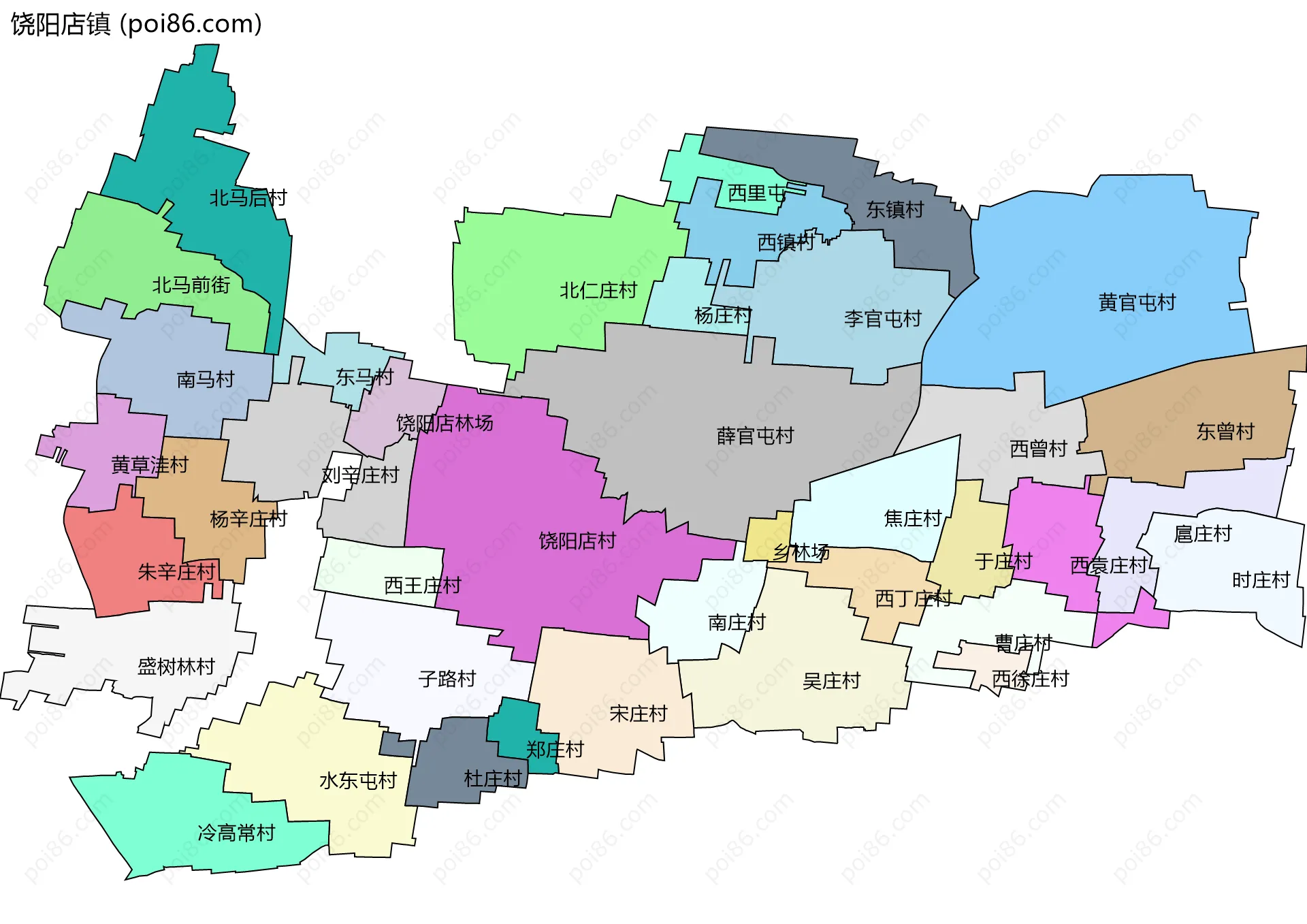饶阳店镇边界地图(五级行政区划)