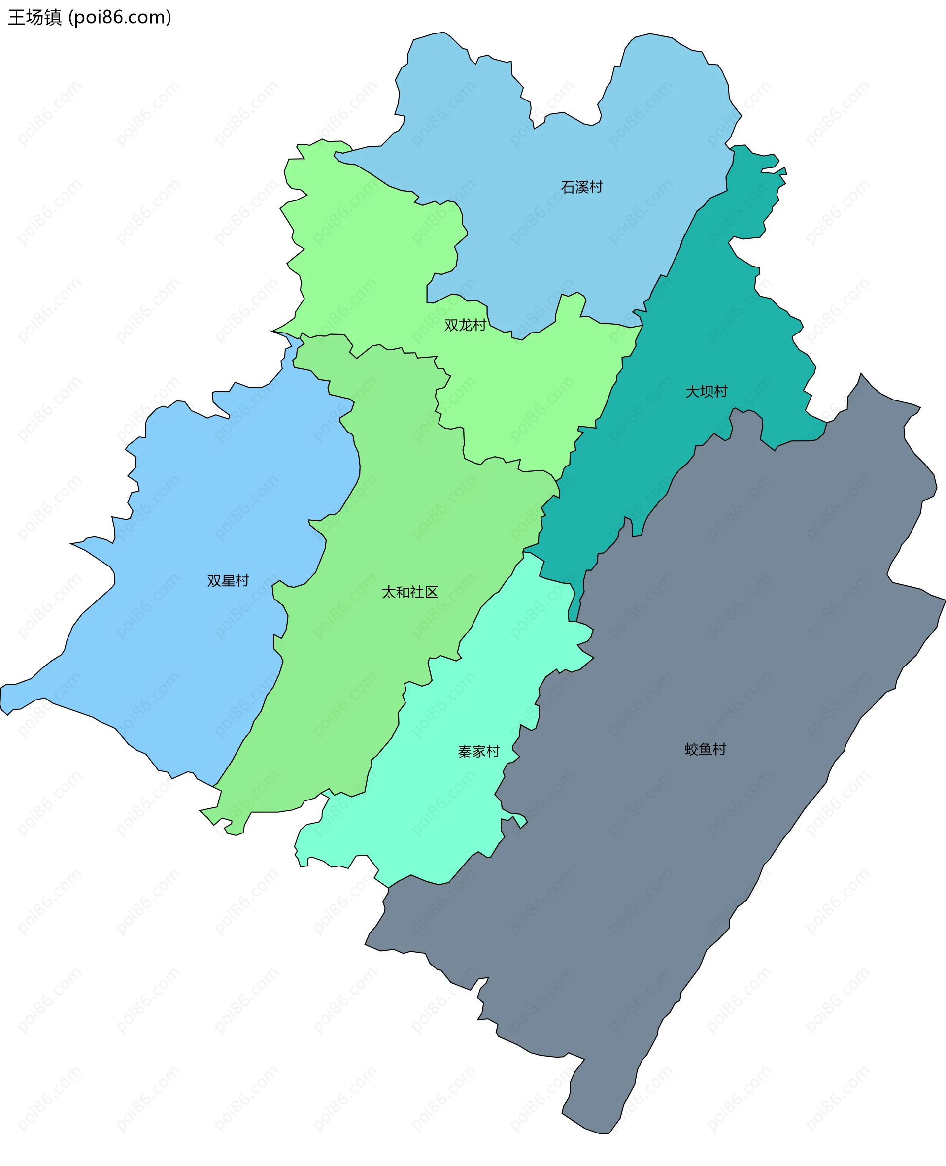 王场镇边界地图(五级行政区划)